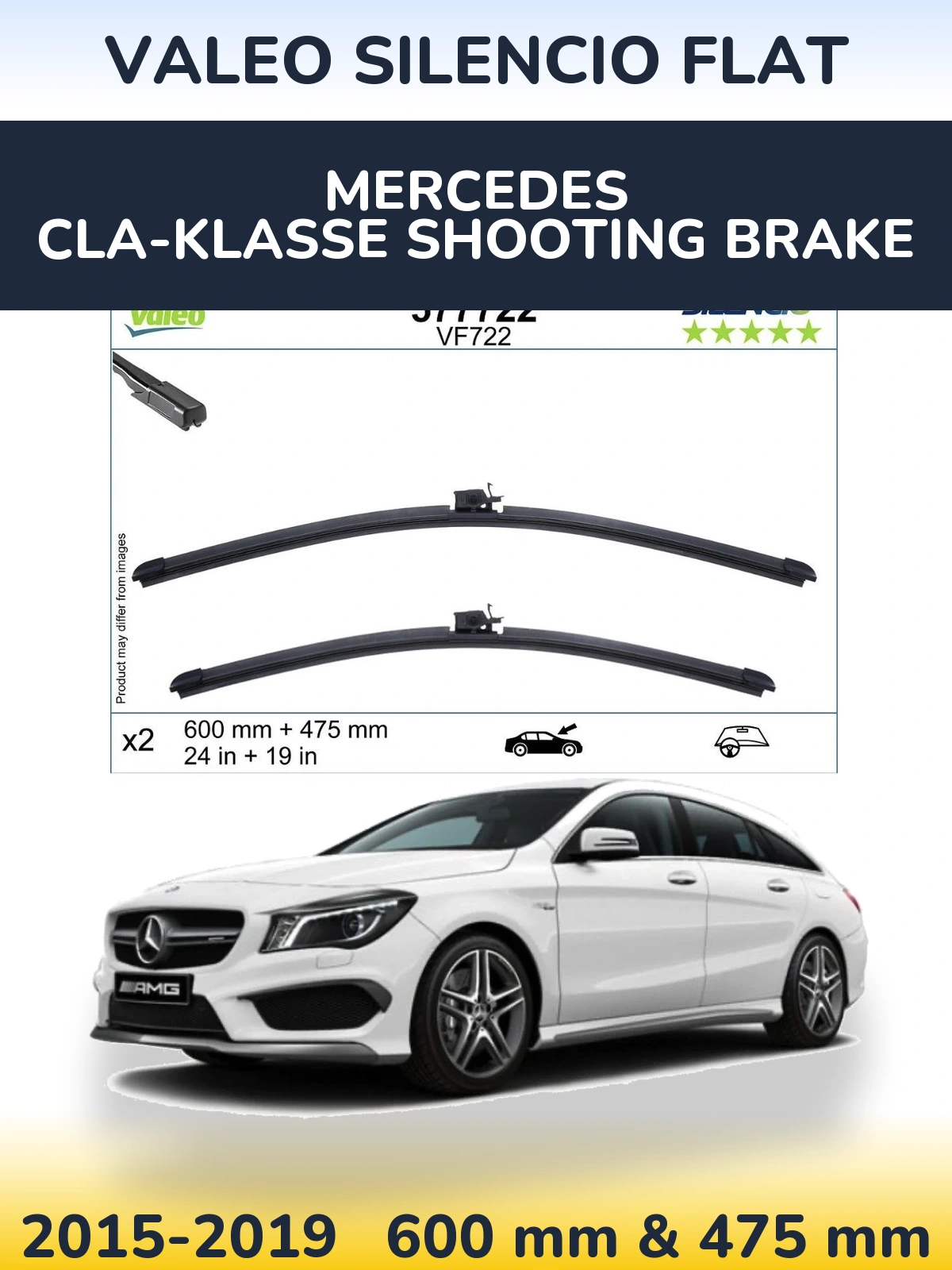 Комплект передних дворников Valeo Silencio Flat 600 & 475 мм для Mercedes CLA-Klasse Shooting Brake 2015-2019
