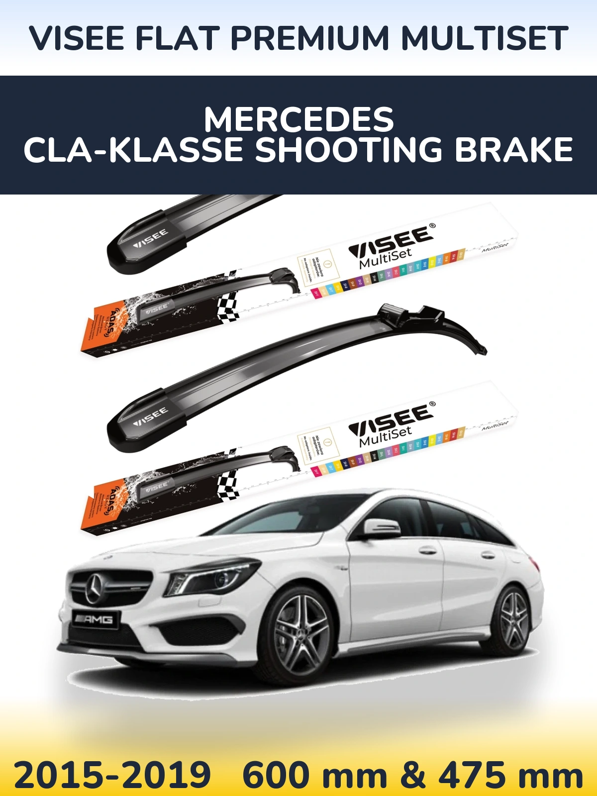 Комплект передних дворников VISEE FLAT PREMIUM MultiSet 600 & 475 мм для Mercedes CLA-Klasse Shooting Brake 2015-2019