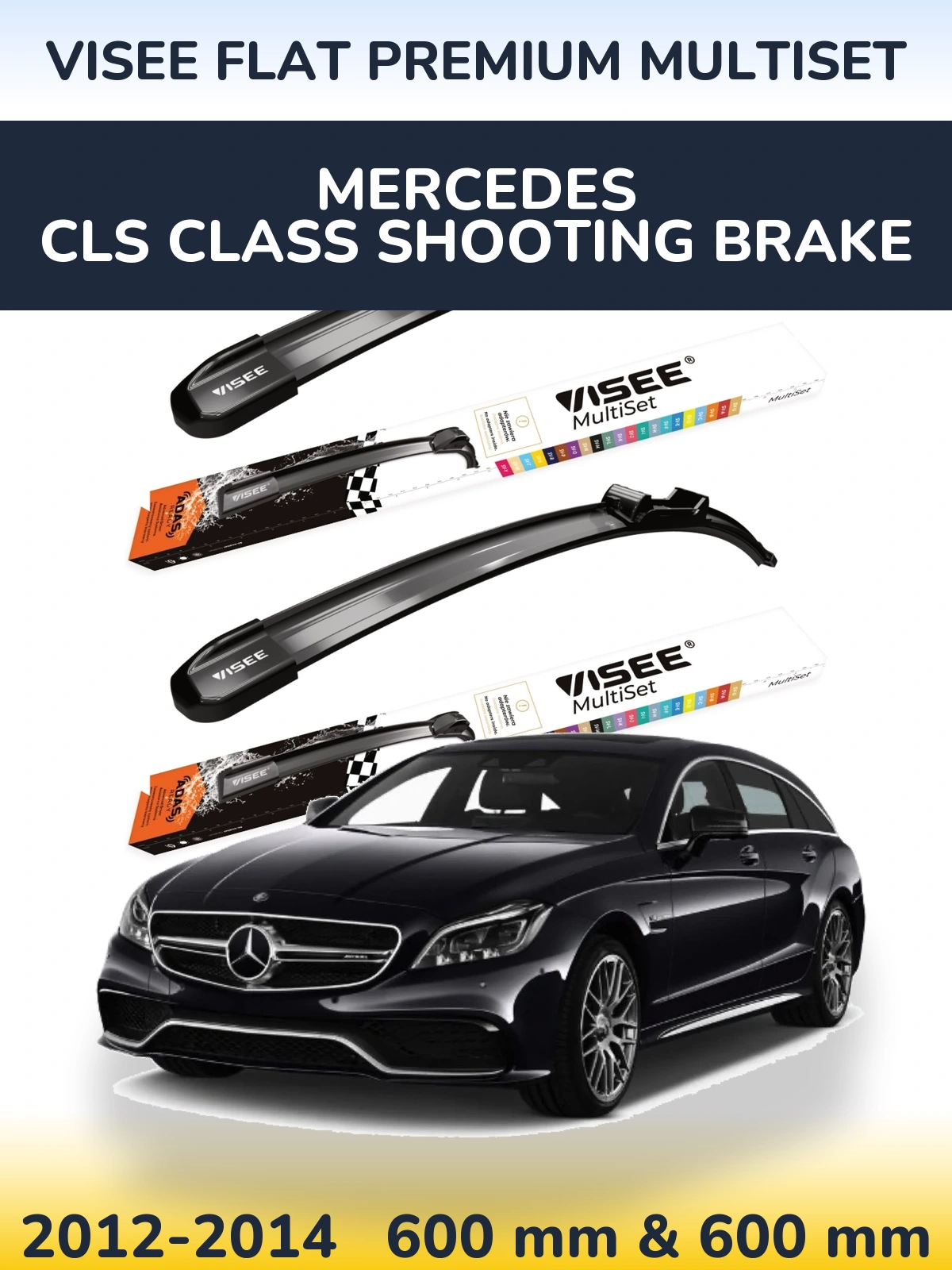 Komplet przednich wycieraczek VISEE FLAT PREMIUM MultiSet 600 & 600 mm do Mercedes Klasa CLS Shooting Brake 2012-2014