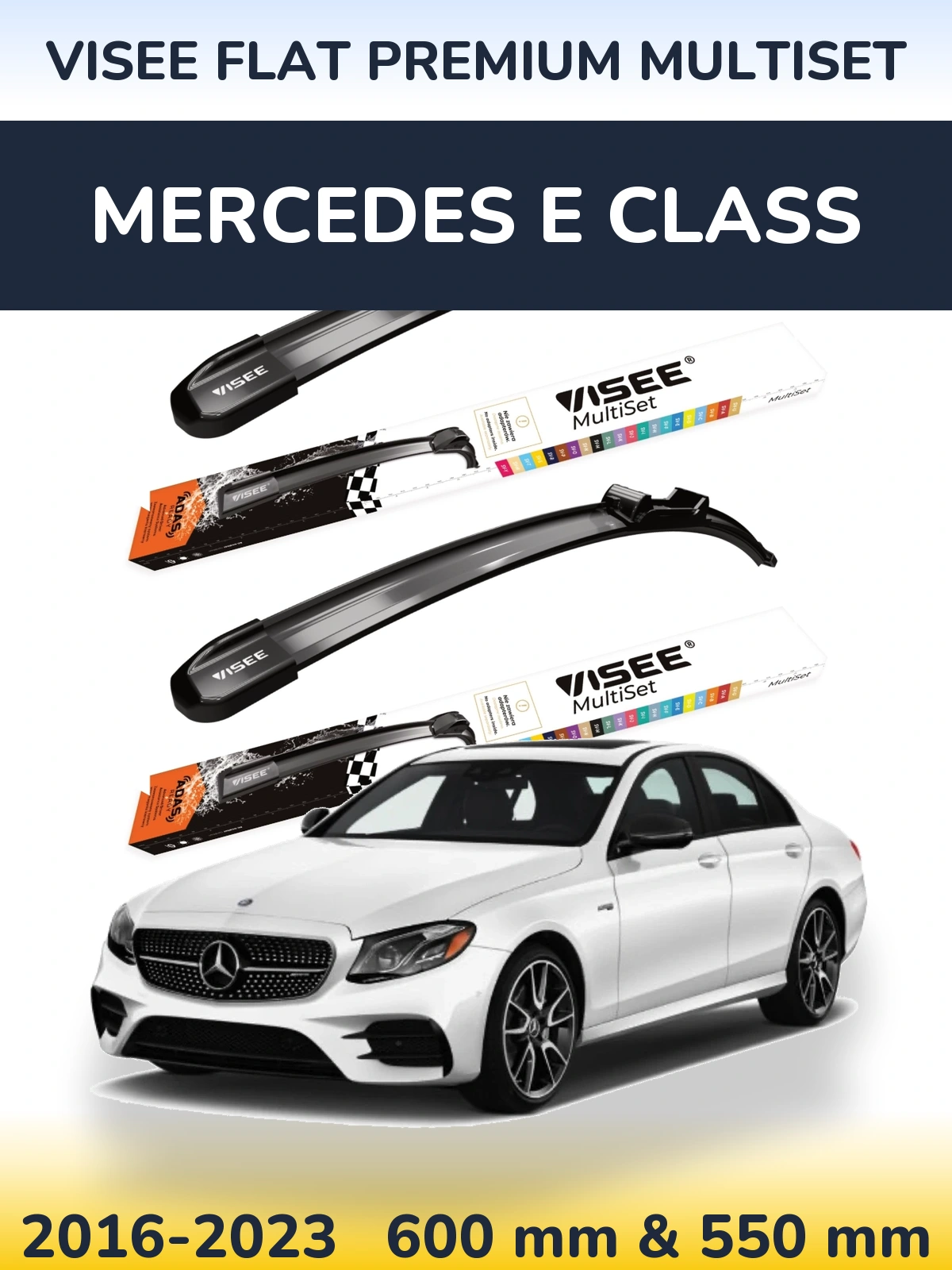 Front wiper blade set VISEE FLAT PREMIUM MultiSet 600 & 550 mm for Mercedes E Class 2016-2023