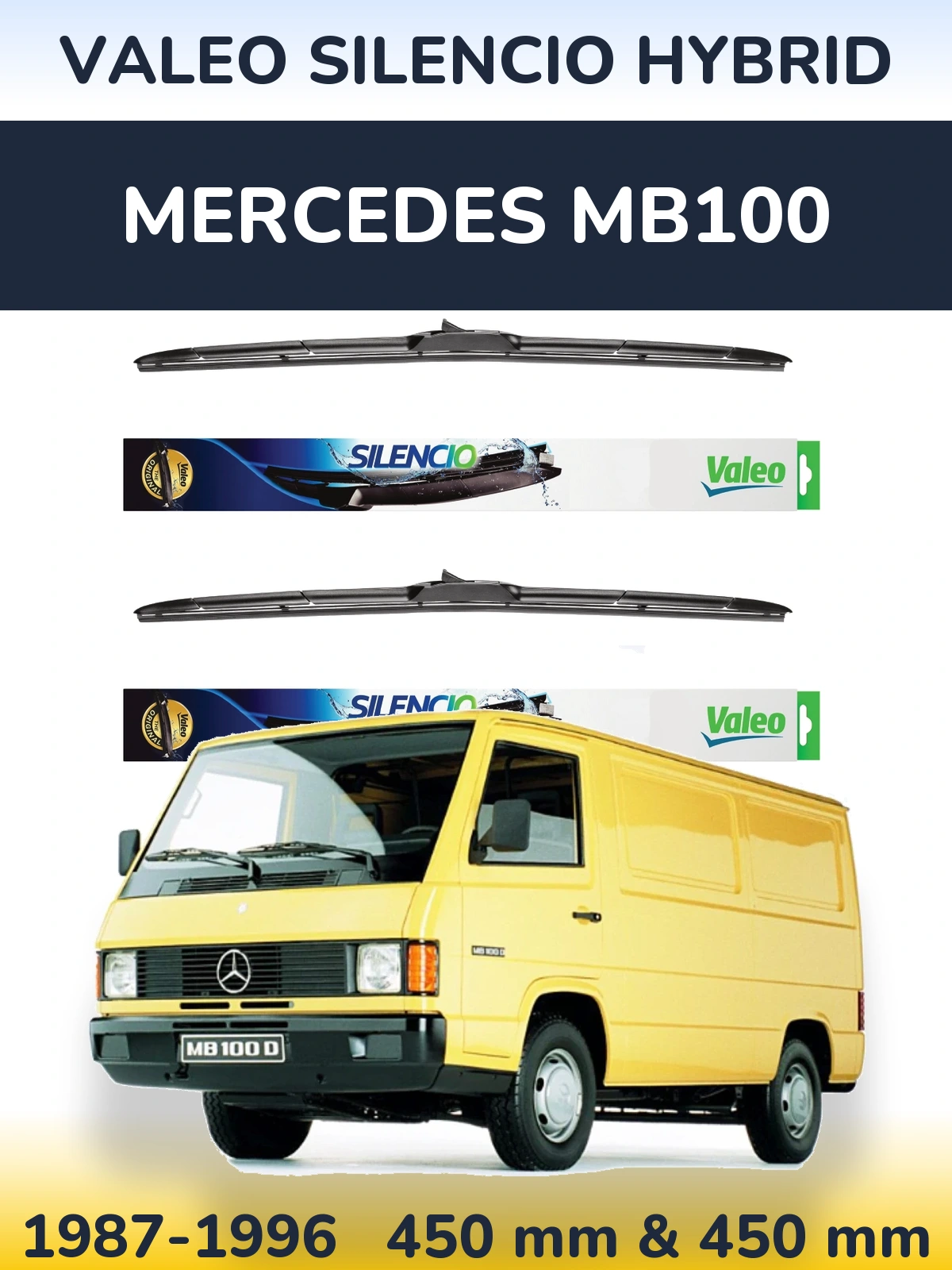 Комплект передних дворников Valeo Silencio Hybrid 450 & 450 мм для Mercedes MB100 1987-1996
