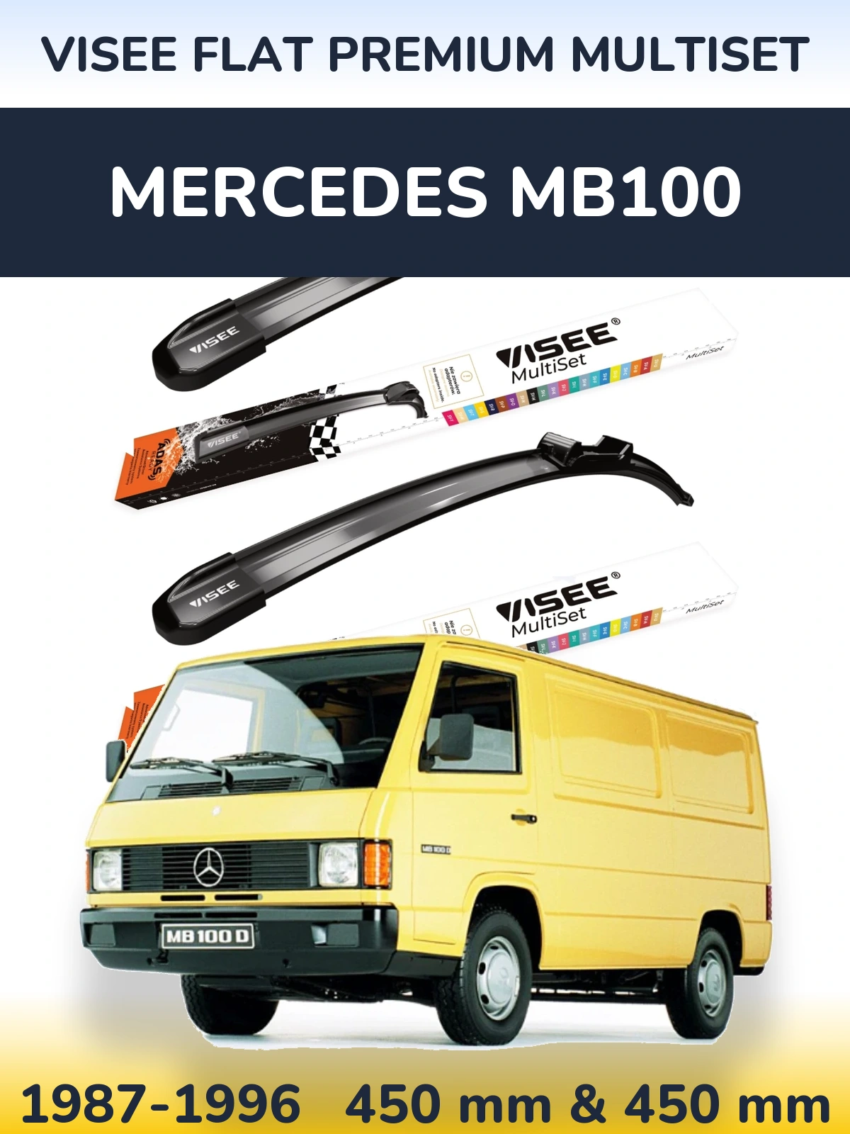 Комплект передних дворников VISEE FLAT PREMIUM MultiSet 450 & 450 мм для Mercedes MB100 1987-1996