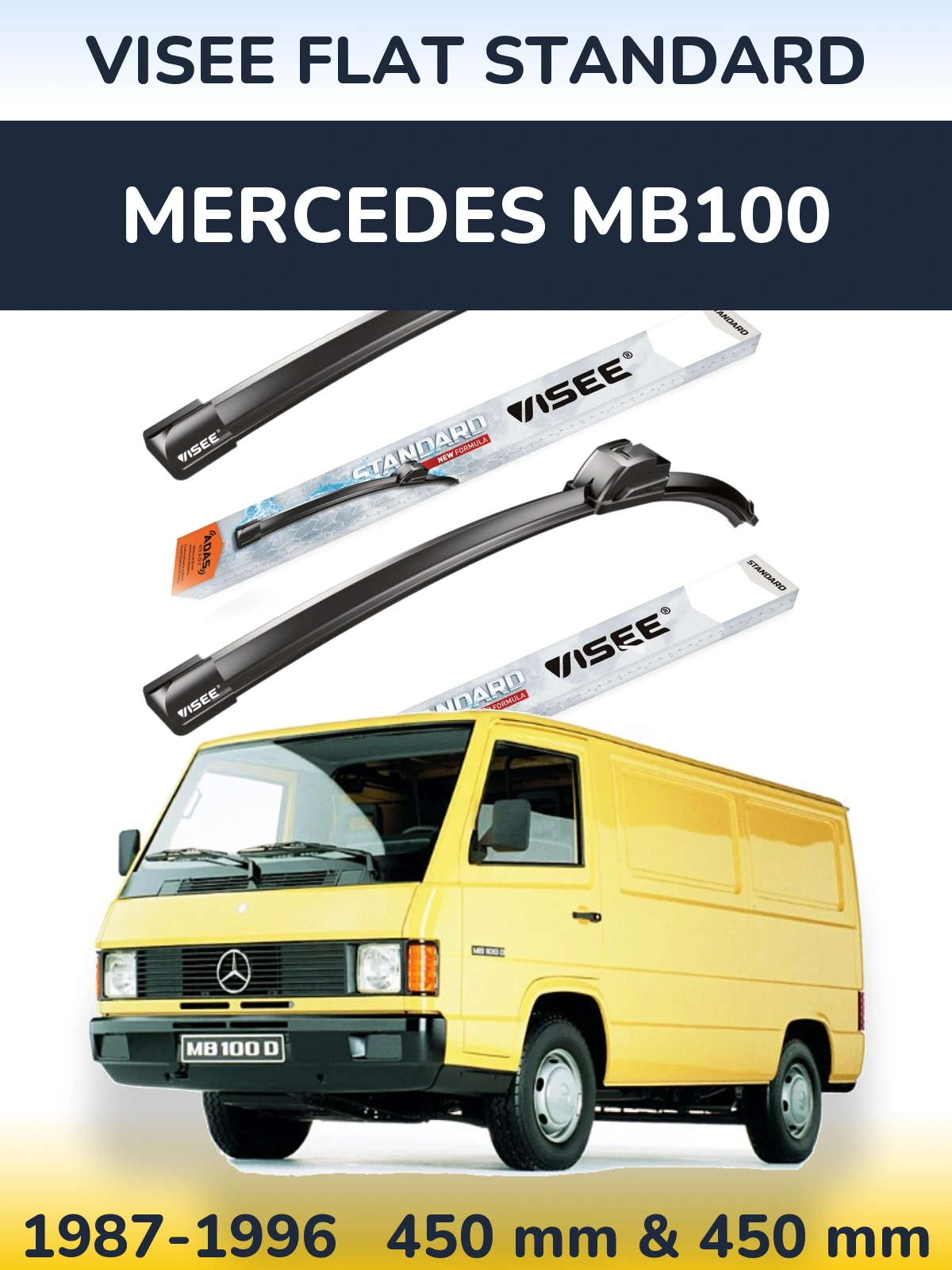 Комплект передних дворников VISEE FLAT STANDARD 450 & 450 мм для Mercedes MB100 1987-1996