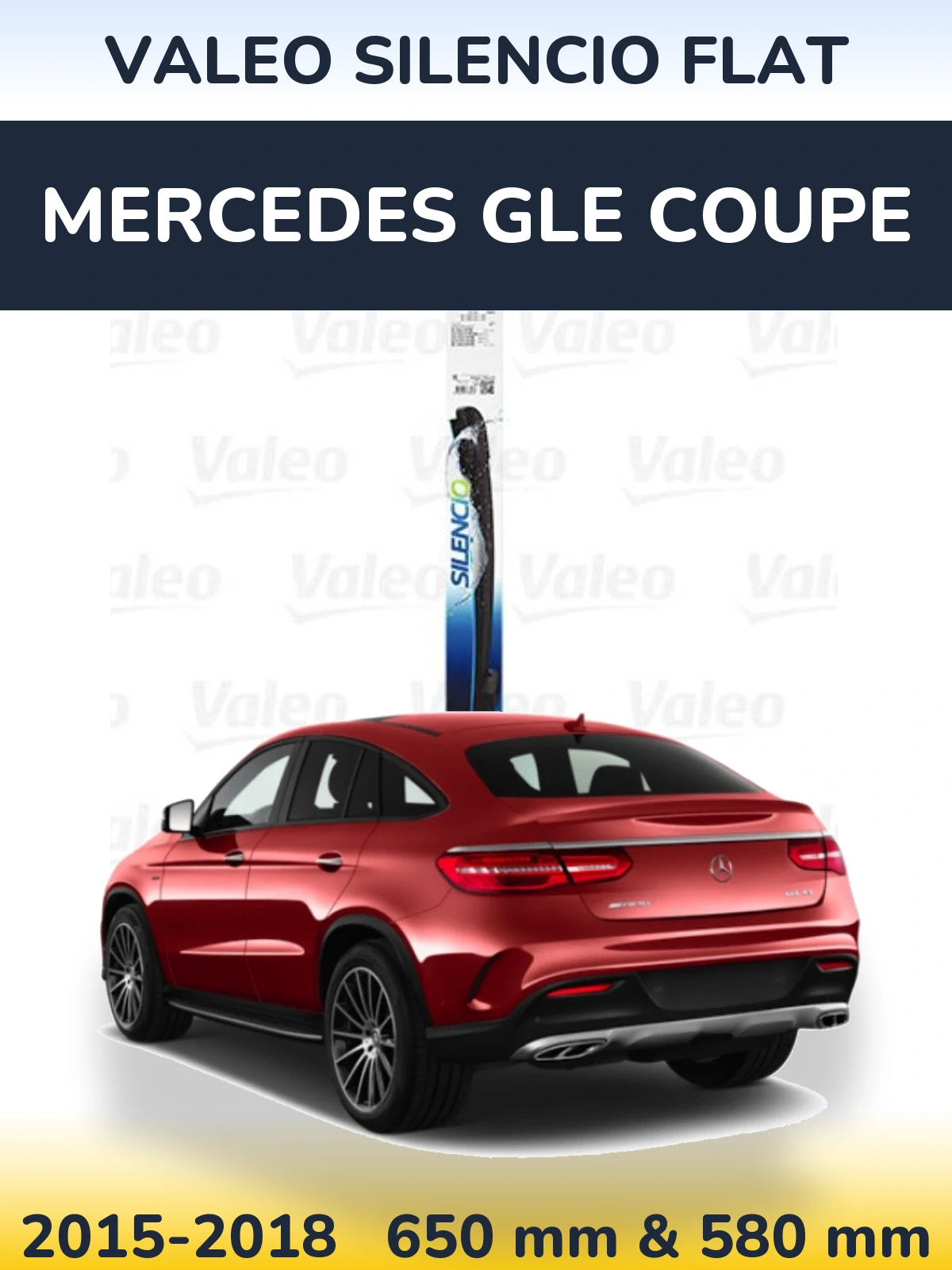Front wiper blade set Valeo Silencio Flat 650 & 580 mm for Mercedes GLE Coupe 2015-2018