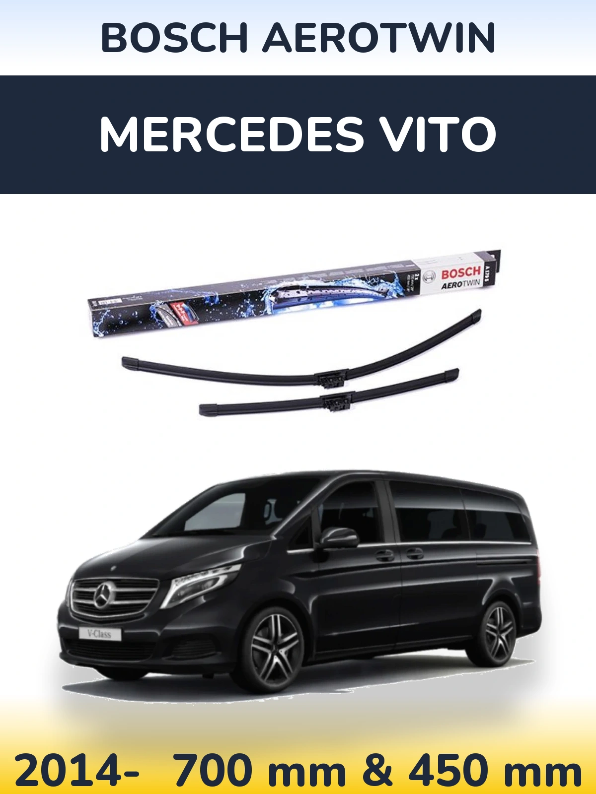 Комплект передних дворников BOSCH AeroTwin 700 & 450 мм для Mercedes Vito 2014-2026