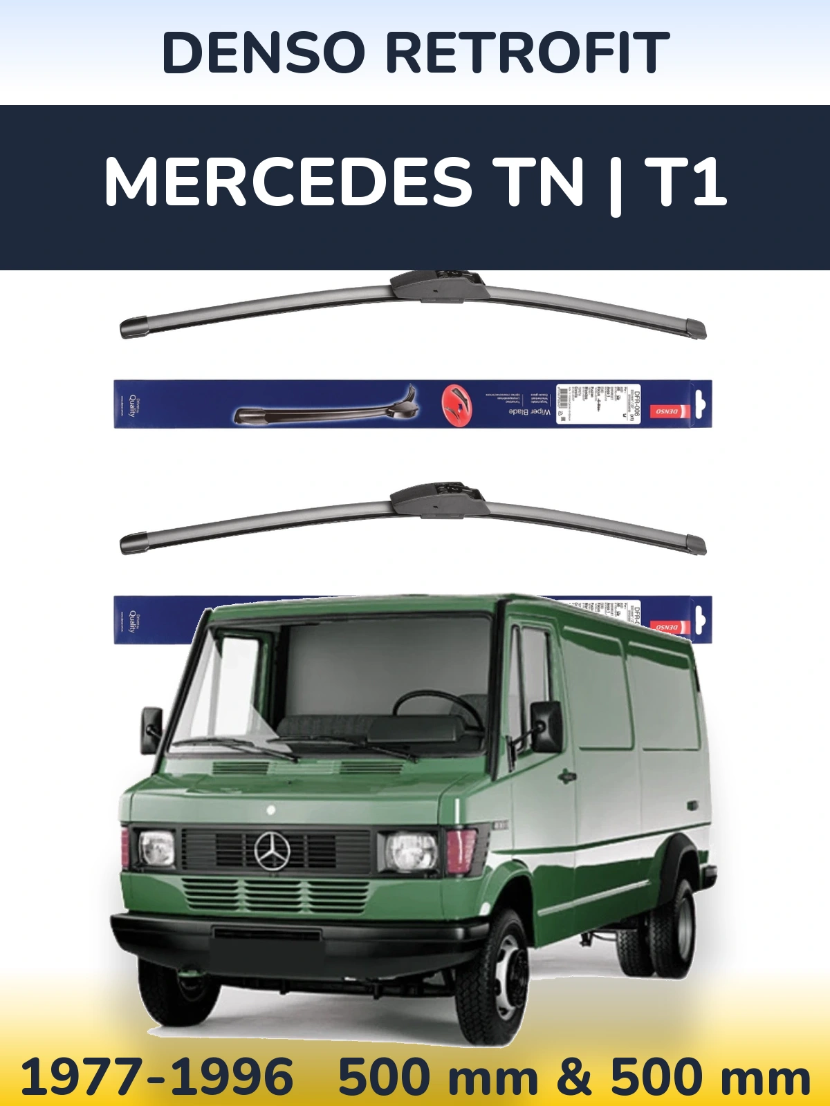 Komplet przednich wycieraczek Denso Retrofit 500 & 500 mm do Mercedes TN | T1 1977-1996
