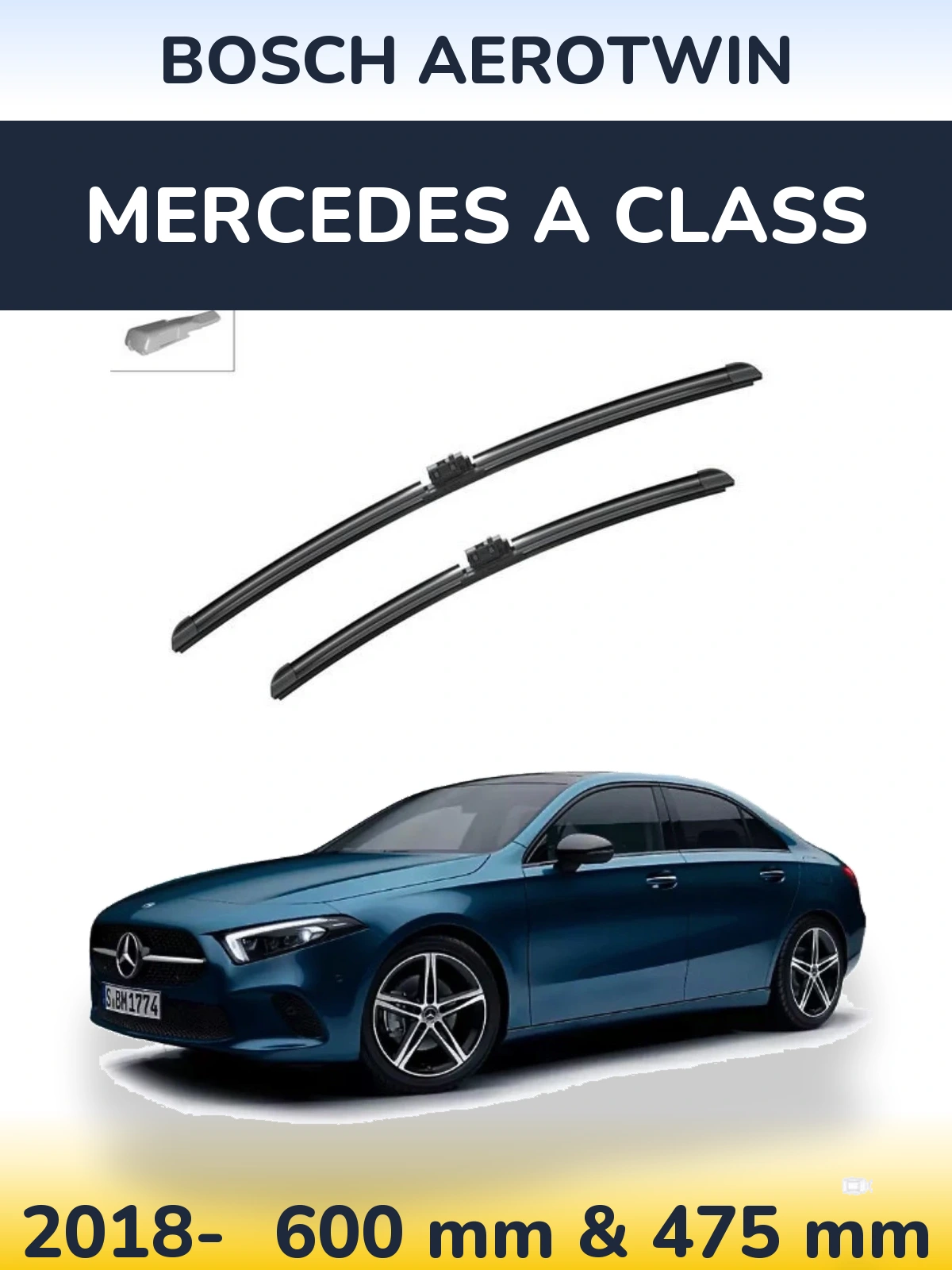 Комплект передних дворников BOSCH AeroTwin 600 & 475 мм для Mercedes A Class 2018-2026
