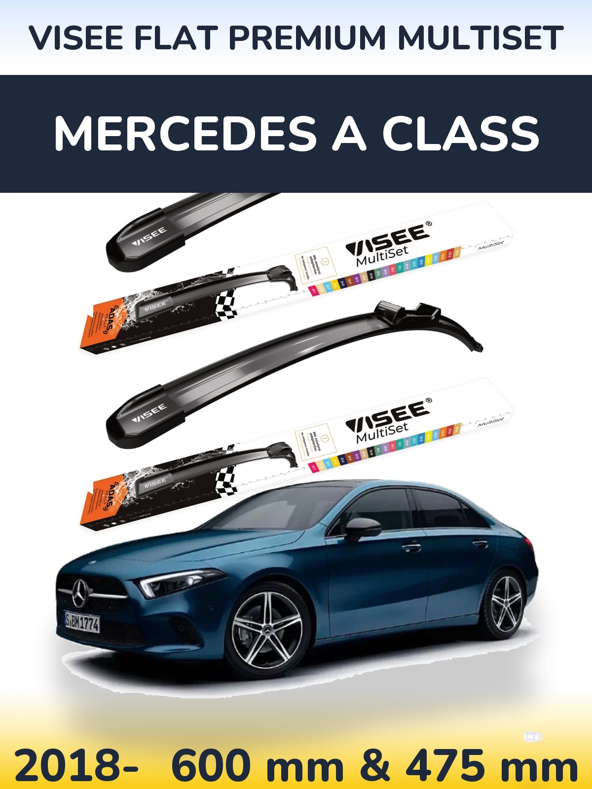 Комплект передних дворников VISEE FLAT PREMIUM MultiSet 600 & 475 мм для Mercedes A Class 2018-2026