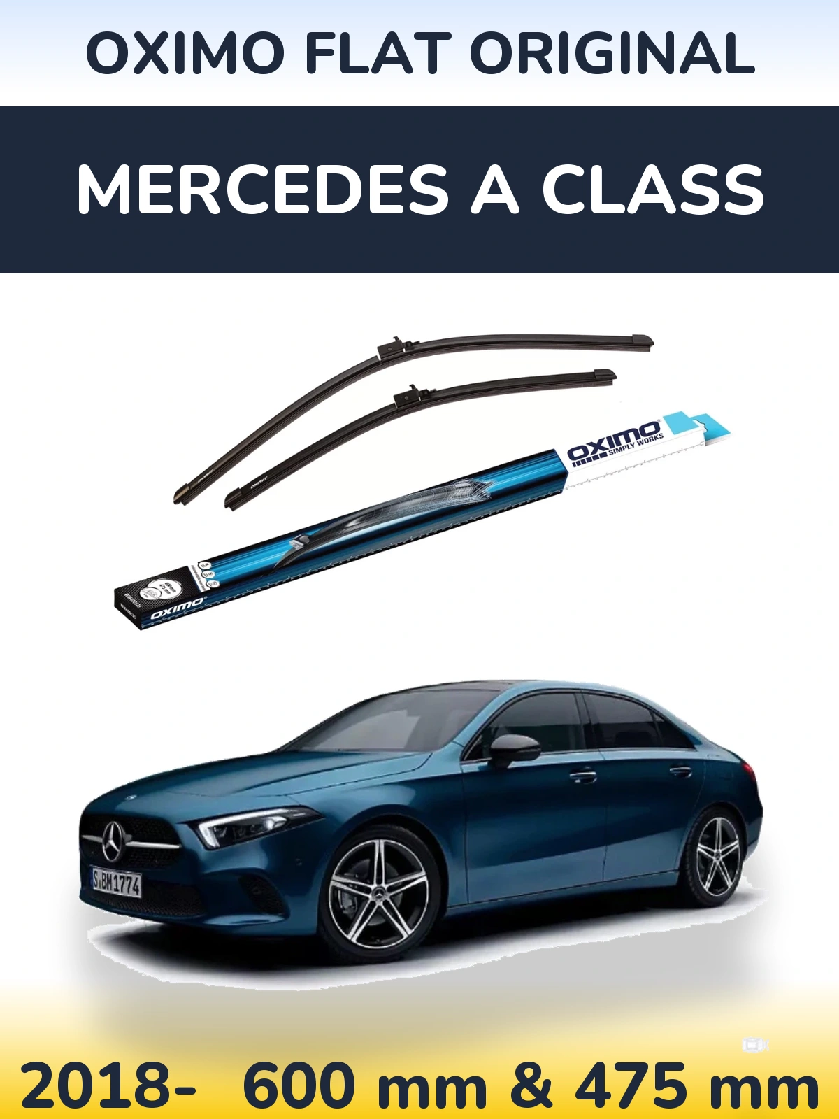 Комплект передних дворников Oximo Flat Original 600 & 475 мм для Mercedes A Class 2018-2026