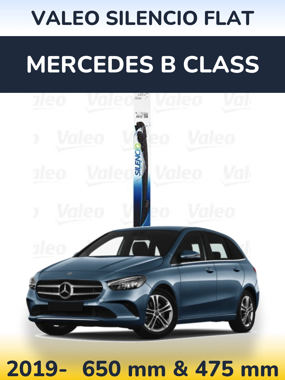 Komplet przednich wycieraczek Valeo Silencio Flat 650 & 475 mm do Mercedes Klasa B 2019-2026