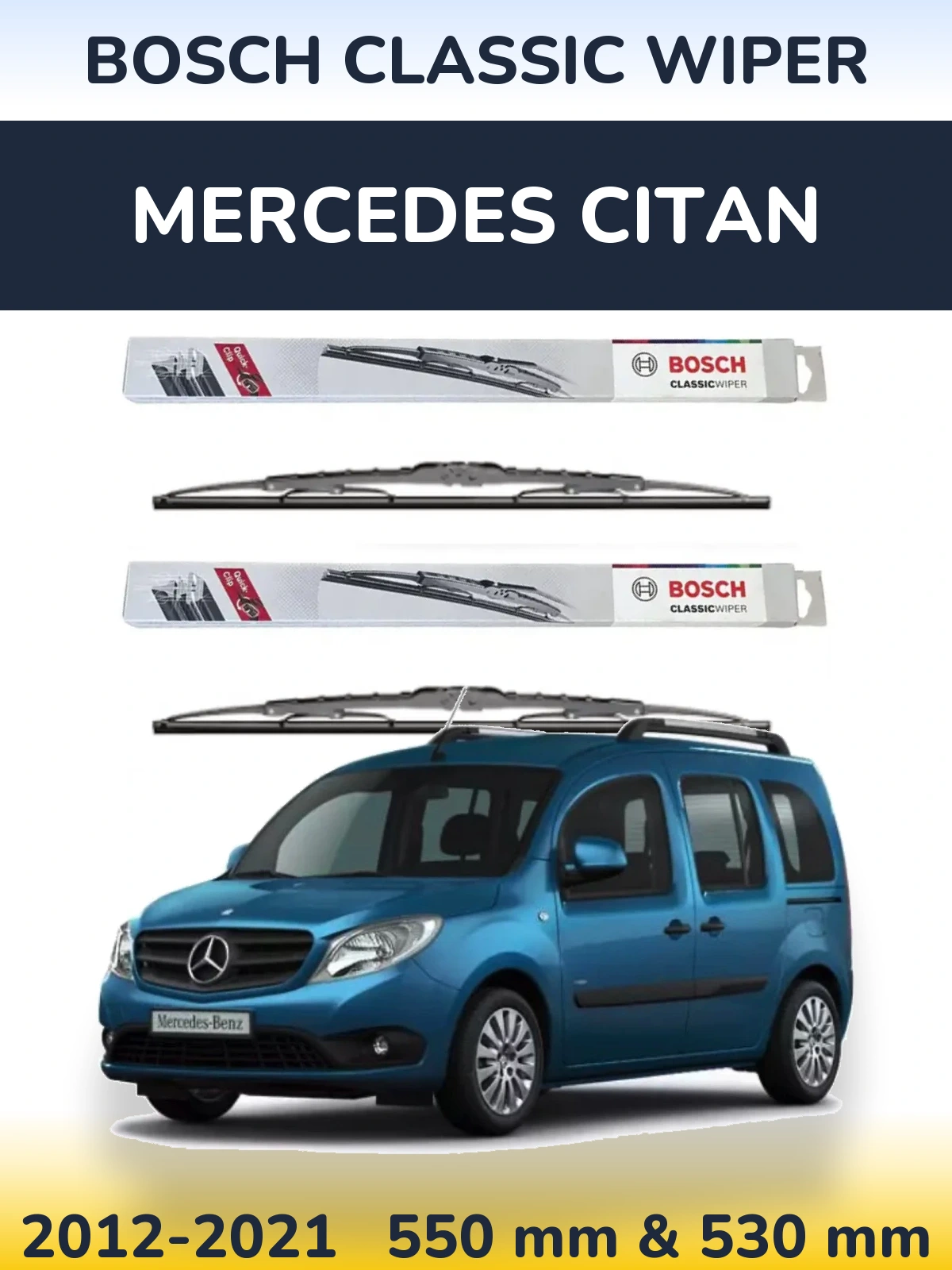 Komplet przednich wycieraczek BOSCH Classic Wiper 550 & 530 mm do Mercedes Citan 2012-2021