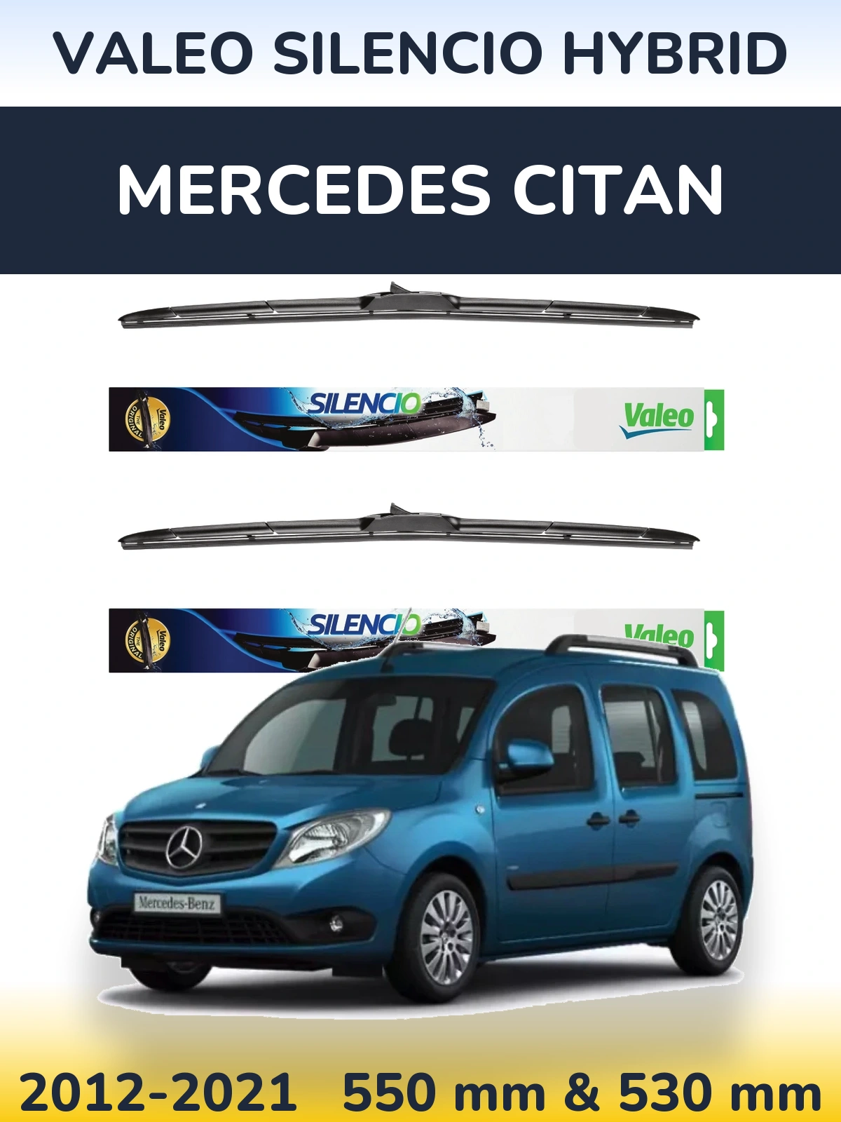 Komplet przednich wycieraczek Valeo Silencio Hybrid 550 & 530 mm do Mercedes Citan 2012-2021