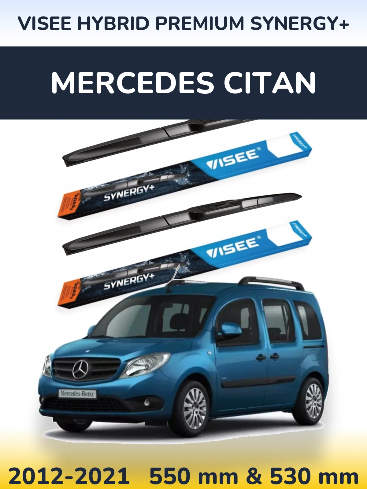 Комплект передних дворников VISEE HYBRID PREMIUM SYNERGY+ 550 & 530 мм для Mercedes Citan 2012-2021