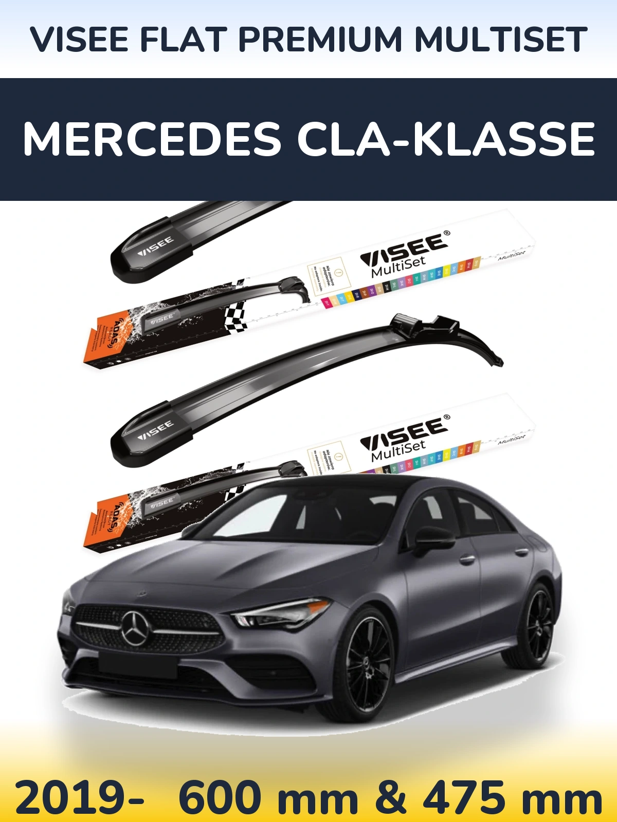 Комплект передних дворников VISEE FLAT PREMIUM MultiSet 600 & 475 мм для Mercedes CLA-Klasse 2019-2026