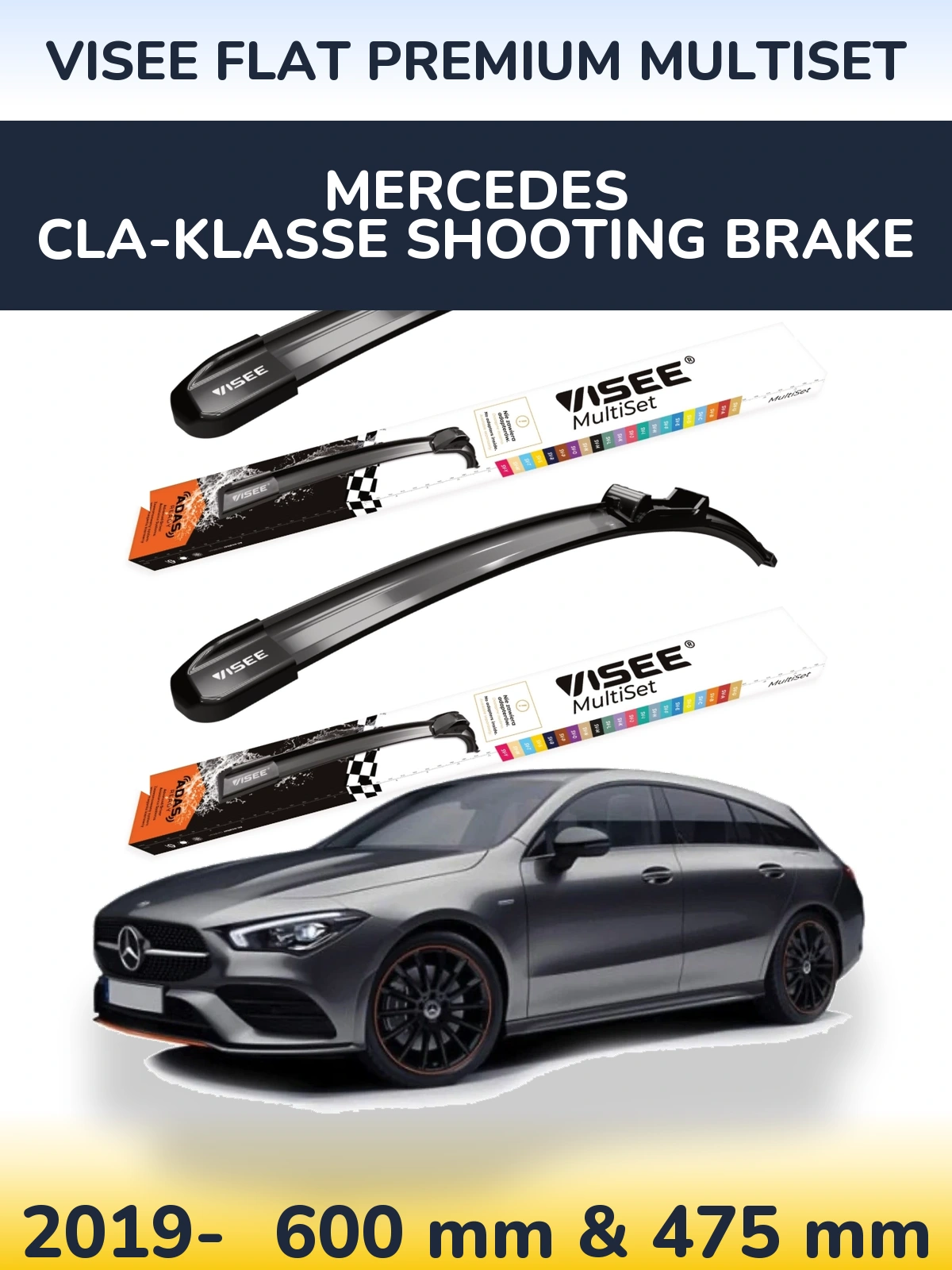 Komplet przednich wycieraczek VISEE FLAT PREMIUM MultiSet 600 & 475 mm do Mercedes CLA-Klasse Shooting Brake 2019-2026