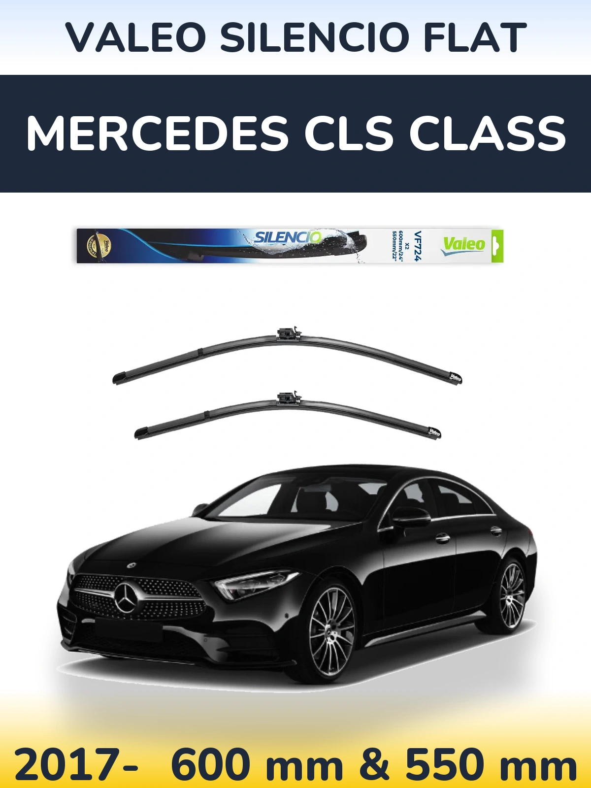 Комплект передних дворников Valeo Silencio Flat 600 & 550 мм для Mercedes CLS Class 2017-2026