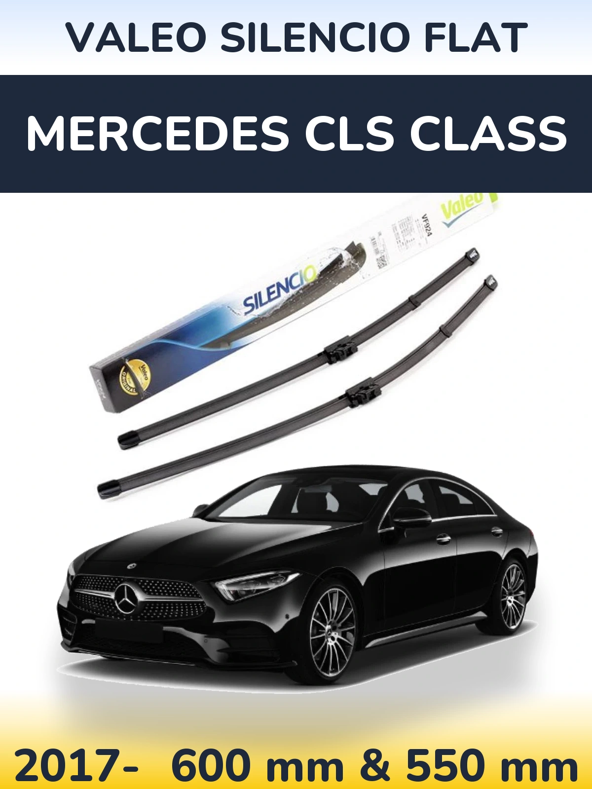 Комплект передних дворников Valeo Silencio Flat 600 & 550 мм для Mercedes CLS Class 2017-2026