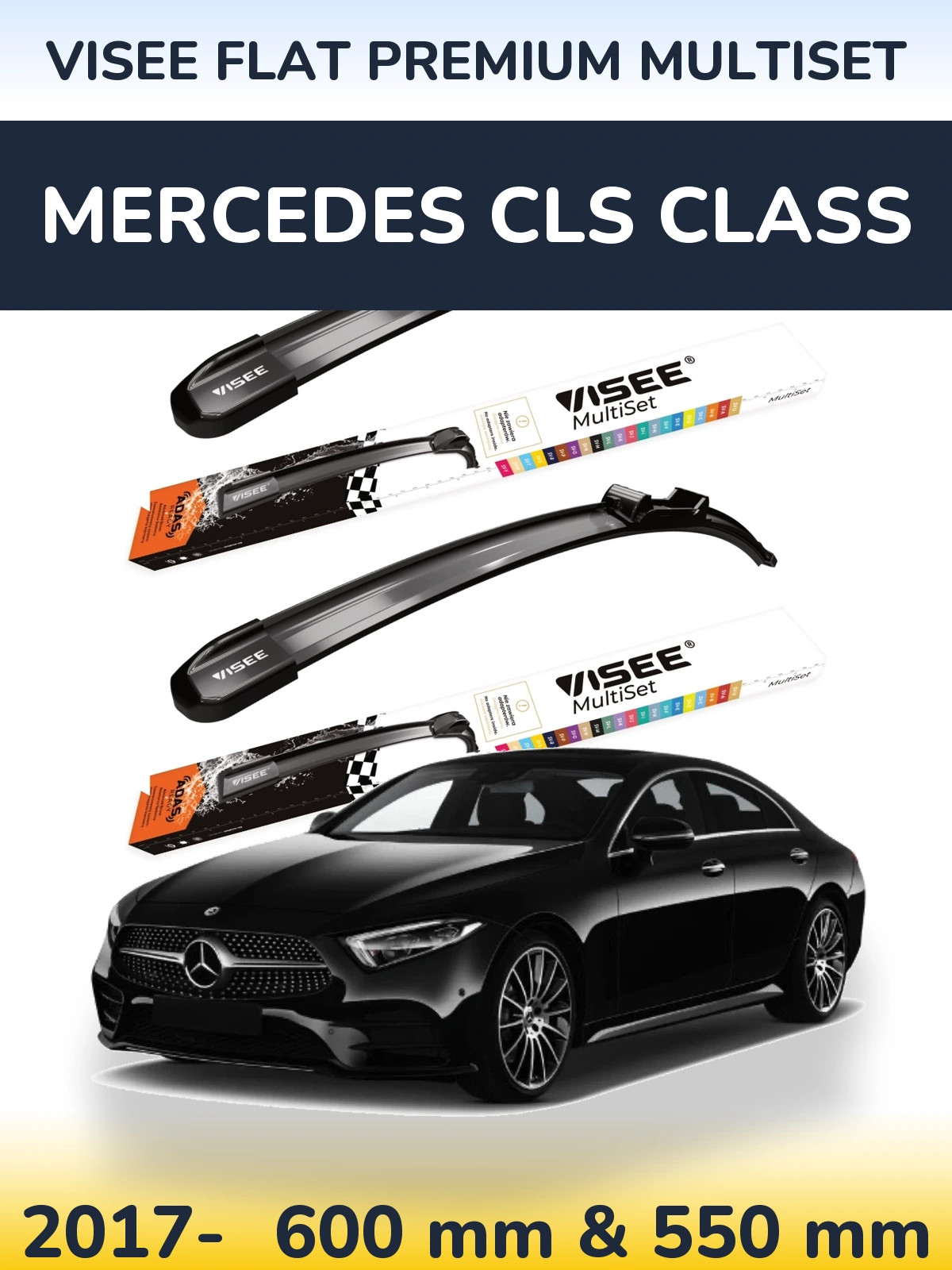 Комплект передних дворников VISEE FLAT PREMIUM MultiSet 600 & 550 мм для Mercedes CLS Class 2017-2026
