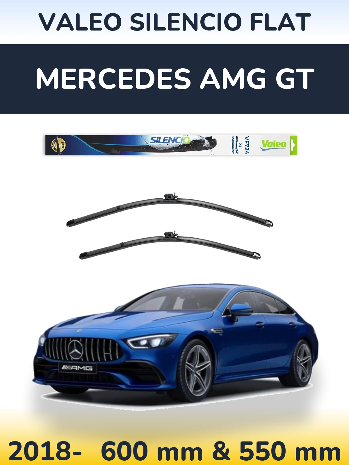 Komplet przednich wycieraczek Valeo Silencio Flat 600 & 550 mm do Mercedes AMG GT 2018-2026