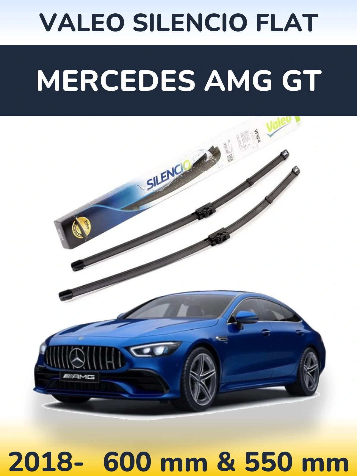 Komplet przednich wycieraczek Valeo Silencio Flat 600 & 550 mm do Mercedes AMG GT 2018-2026