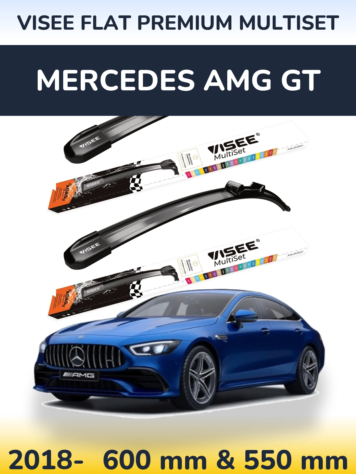 Komplet przednich wycieraczek VISEE FLAT PREMIUM MultiSet 600 & 550 mm do Mercedes AMG GT 2018-2026