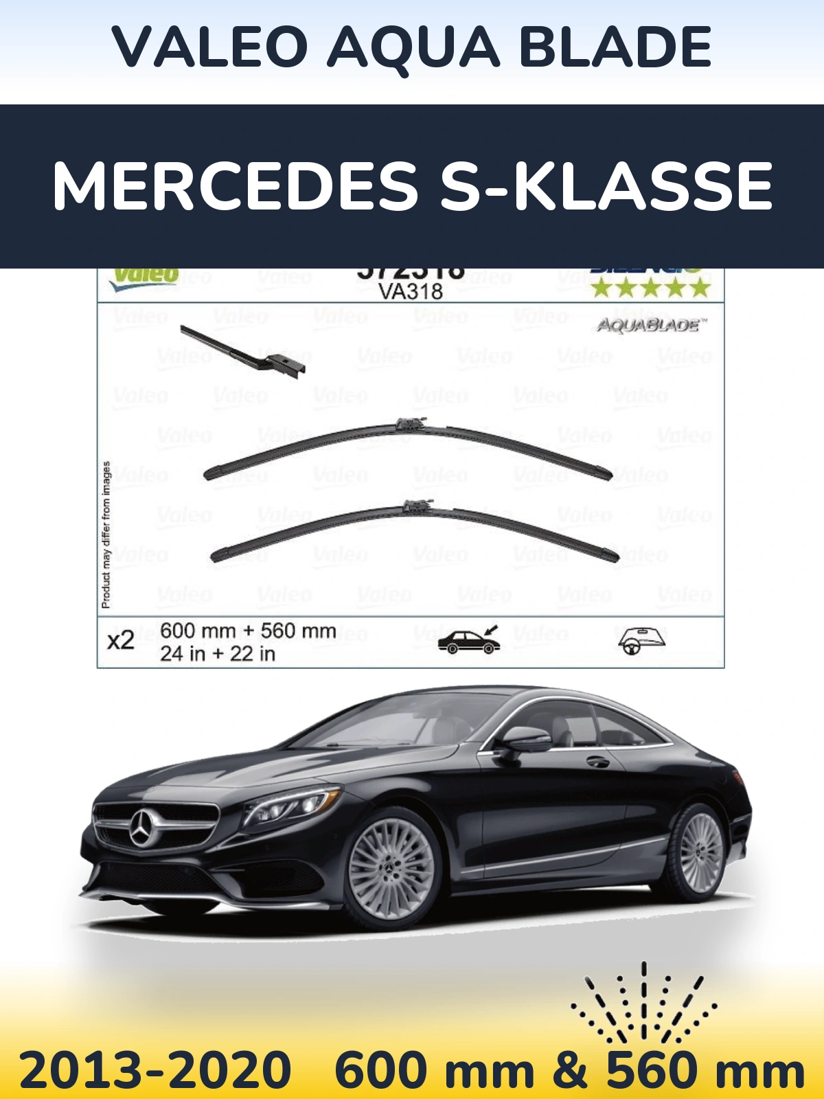 Komplet przednich wycieraczek Valeo Aqua Blade 600 & 560 mm do Mercedes S-Klasse 2013-2020