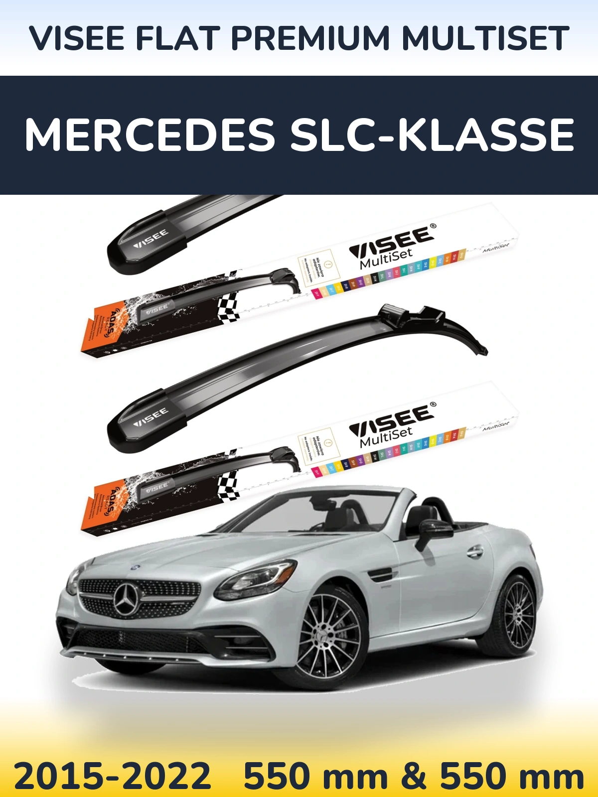 Комплект передних дворников VISEE FLAT PREMIUM MultiSet 550 & 550 мм для Mercedes SLC-Klasse 2015-2022
