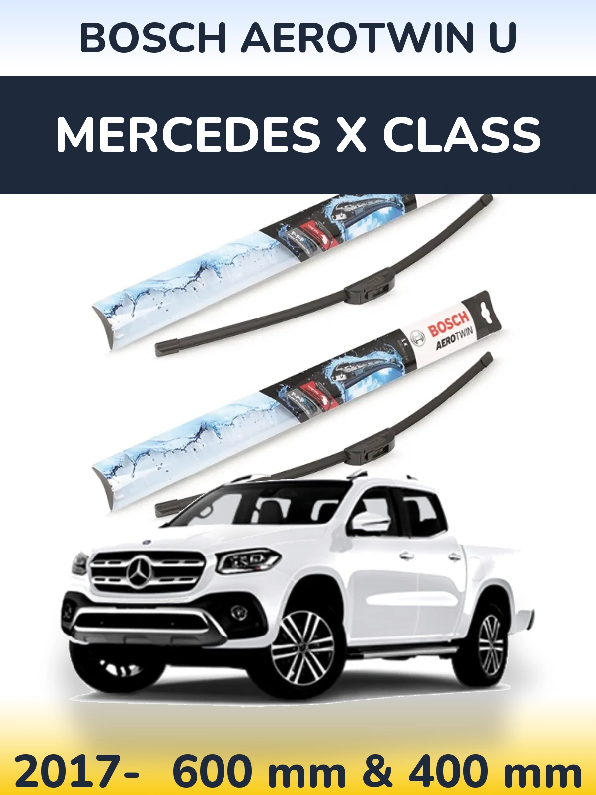 Komplet przednich wycieraczek BOSCH AeroTwin U 600 & 400 mm do Mercedes Klasa X 2017-2026