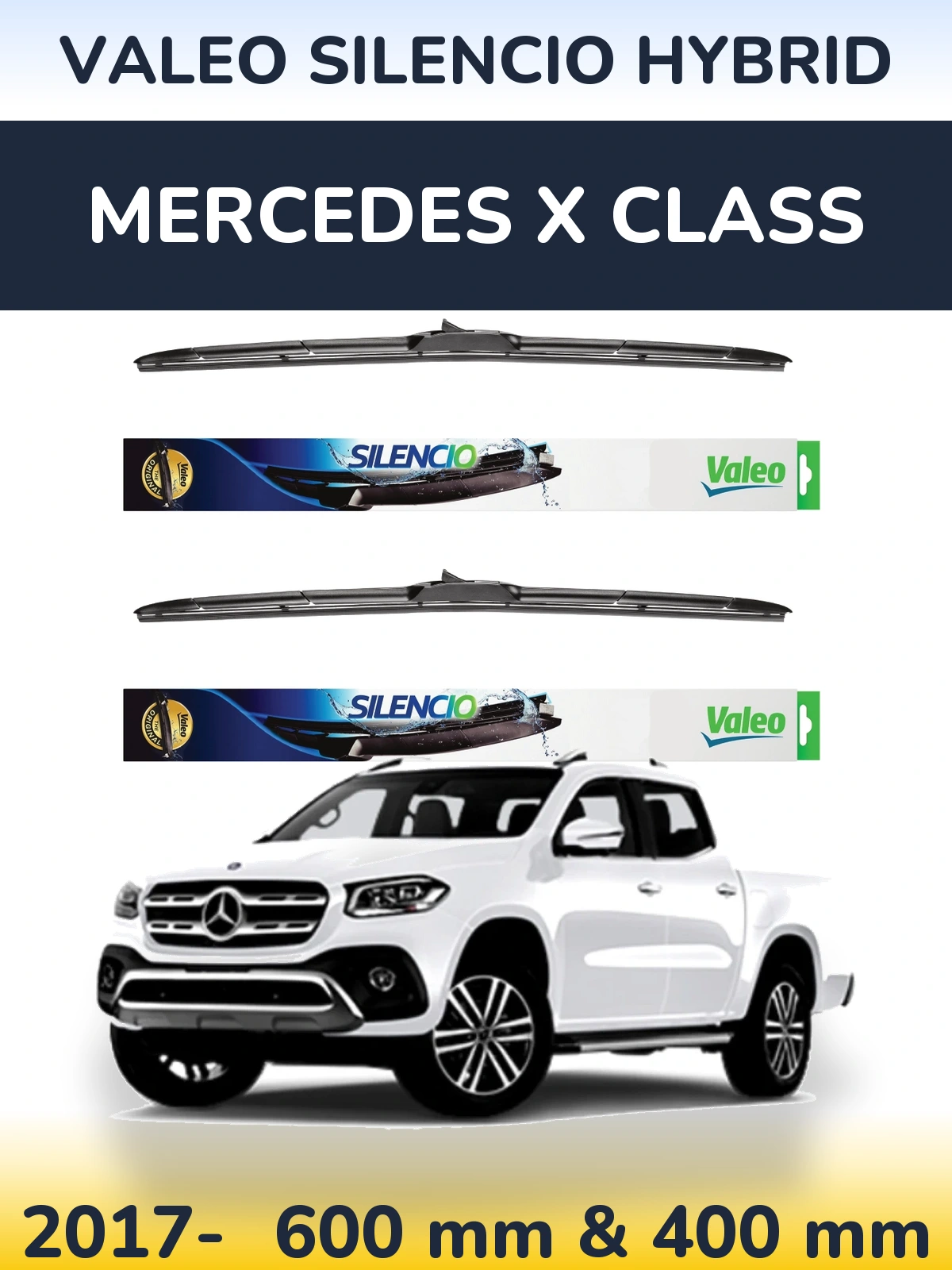 Комплект передних дворников Valeo Silencio Hybrid 600 & 400 мм для Mercedes X Class 2017-2026