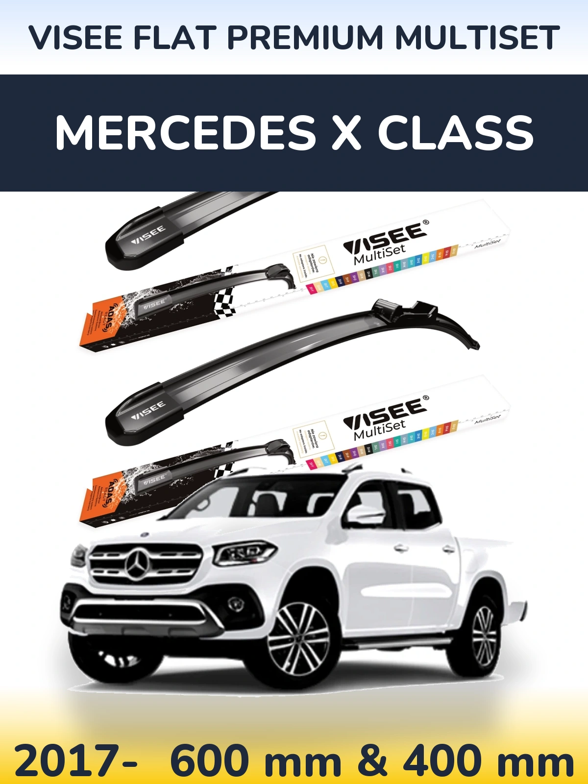 Комплект передних дворников VISEE FLAT PREMIUM MultiSet 600 & 400 мм для Mercedes X Class 2017-2026