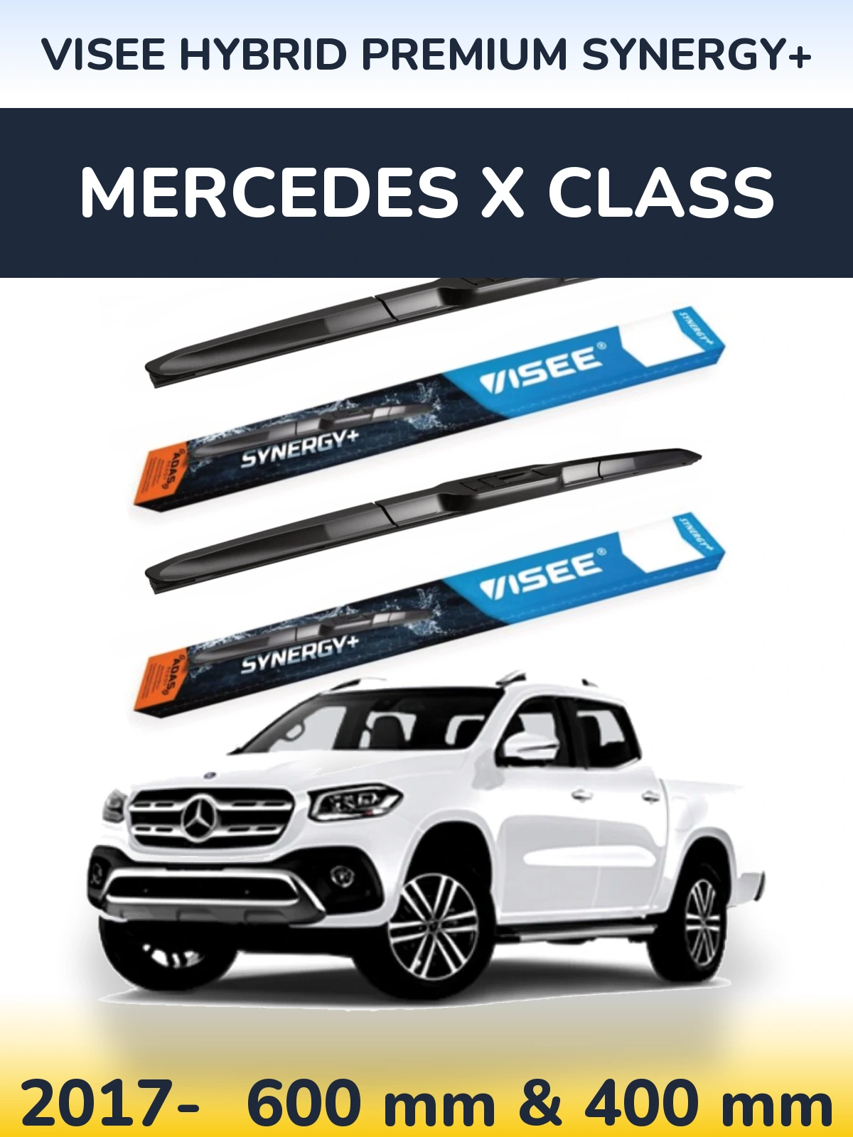 Комплект передних дворников VISEE HYBRID PREMIUM SYNERGY+ 600 & 400 мм для Mercedes X Class 2017-2026