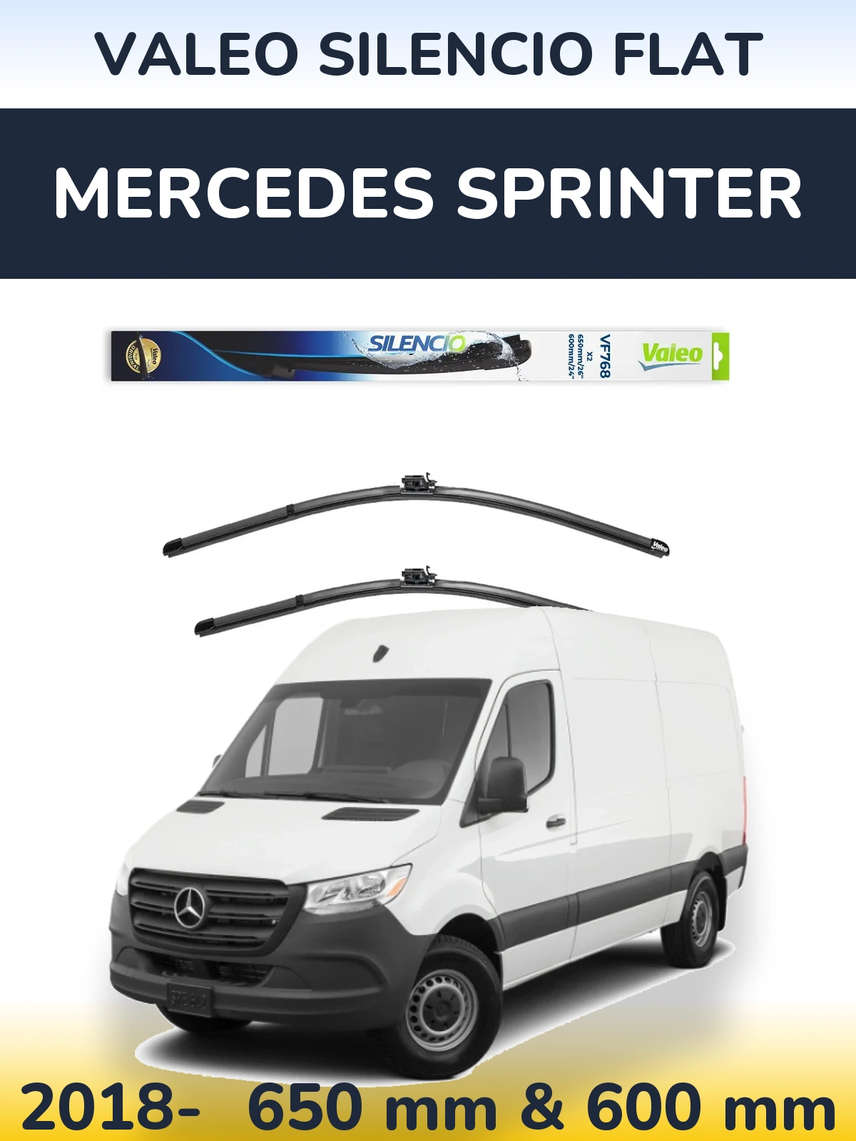 Komplet przednich wycieraczek Valeo Silencio Flat 650 & 600 mm do Mercedes Sprinter 2018-2026