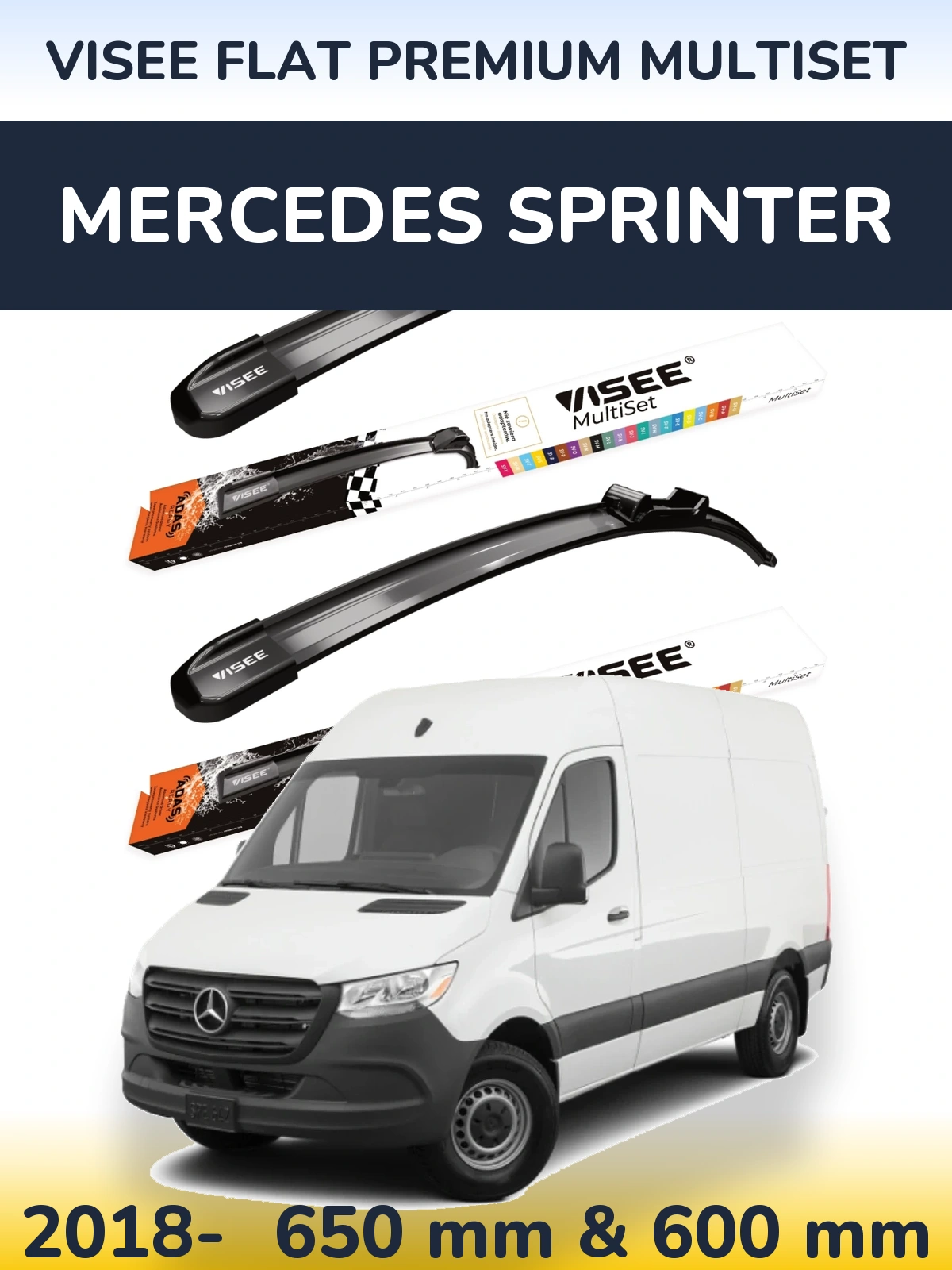 Front wiper blade set VISEE FLAT PREMIUM MultiSet 650 & 600 mm for Mercedes Sprinter 2018-2026