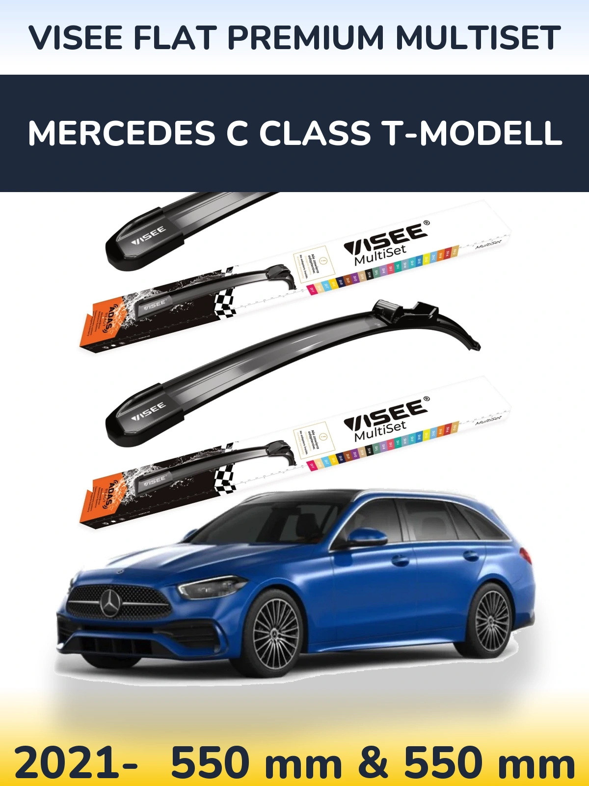 Komplet przednich wycieraczek VISEE FLAT PREMIUM MultiSet 550 & 550 mm do Mercedes Klasa C T-Modell 2021-2026