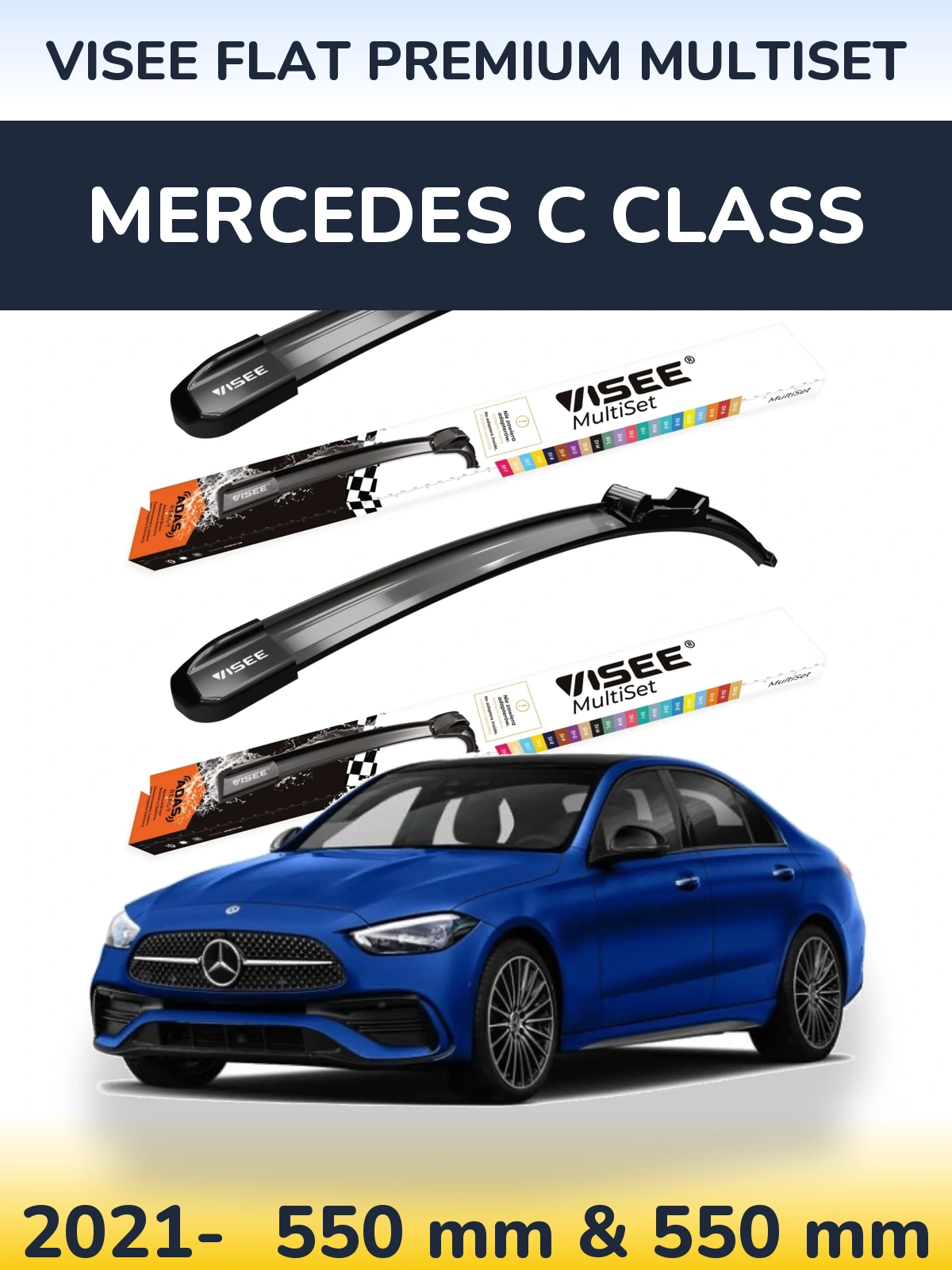 Комплект передних дворников VISEE FLAT PREMIUM MultiSet 550 & 550 мм для Mercedes C Class 2021-2026