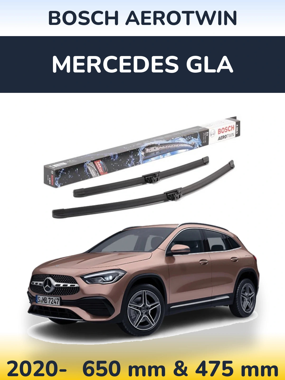 Комплект передних дворников BOSCH AeroTwin 650 & 475 мм для Mercedes GLA 2020-2026