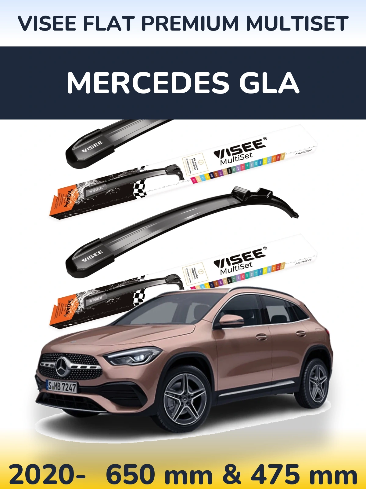 Komplet przednich wycieraczek VISEE FLAT PREMIUM MultiSet 650 & 475 mm do Mercedes GLA 2020-2026
