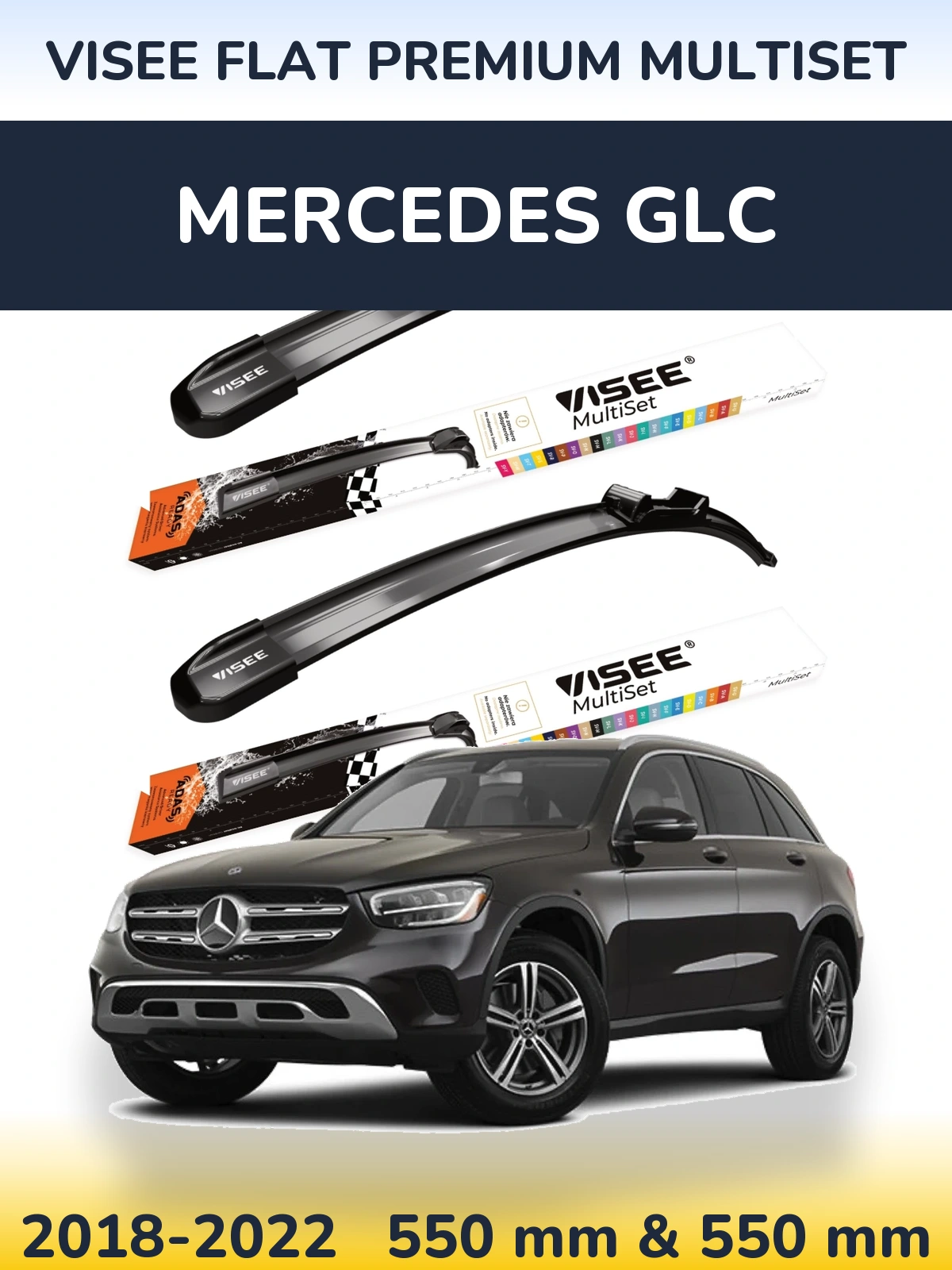 Komplet przednich wycieraczek VISEE FLAT PREMIUM MultiSet 550 & 550 mm do Mercedes GLC 2018-2022