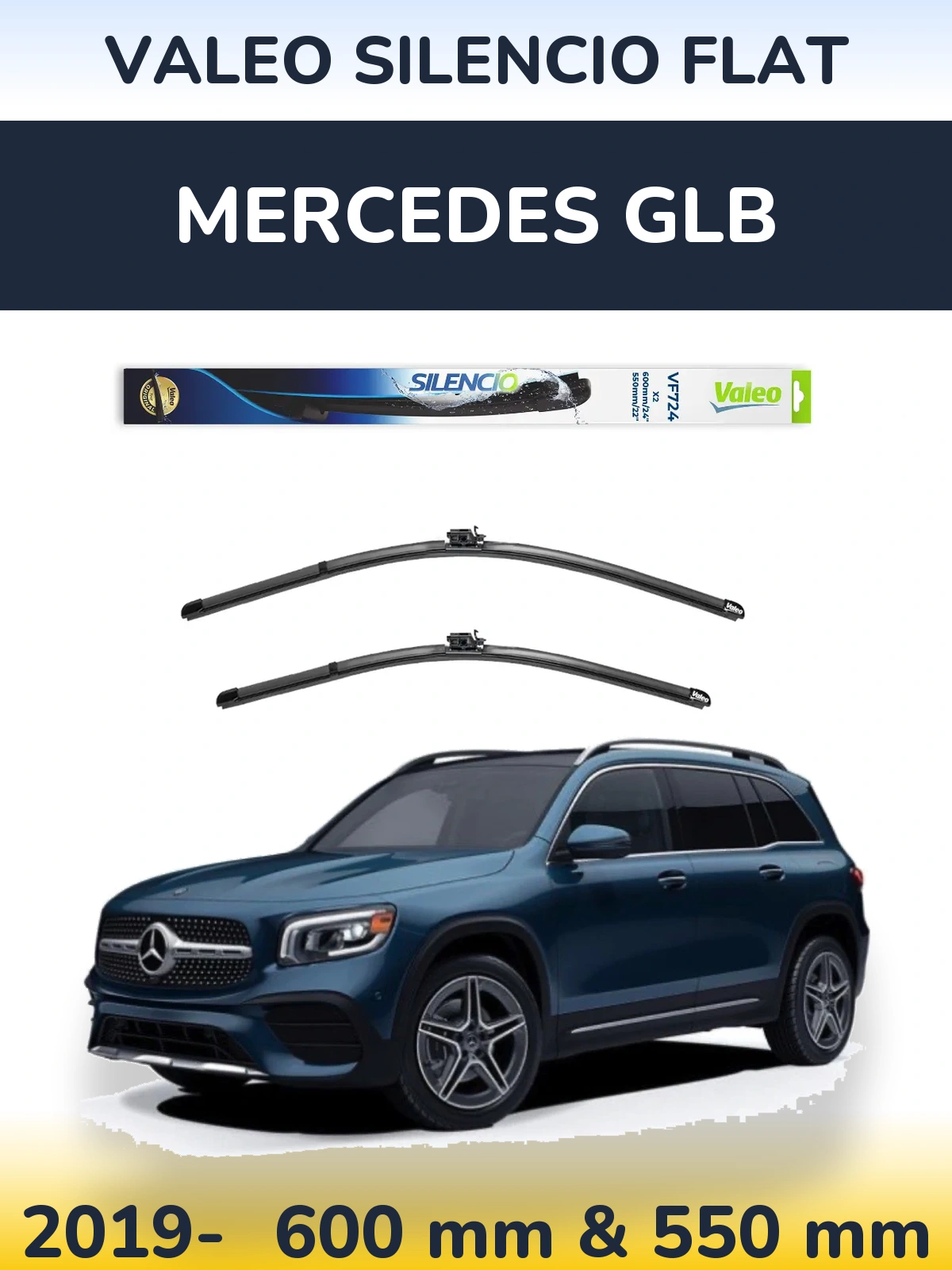 Komplet przednich wycieraczek Valeo Silencio Flat 600 & 550 mm do Mercedes GLB 2019-2026