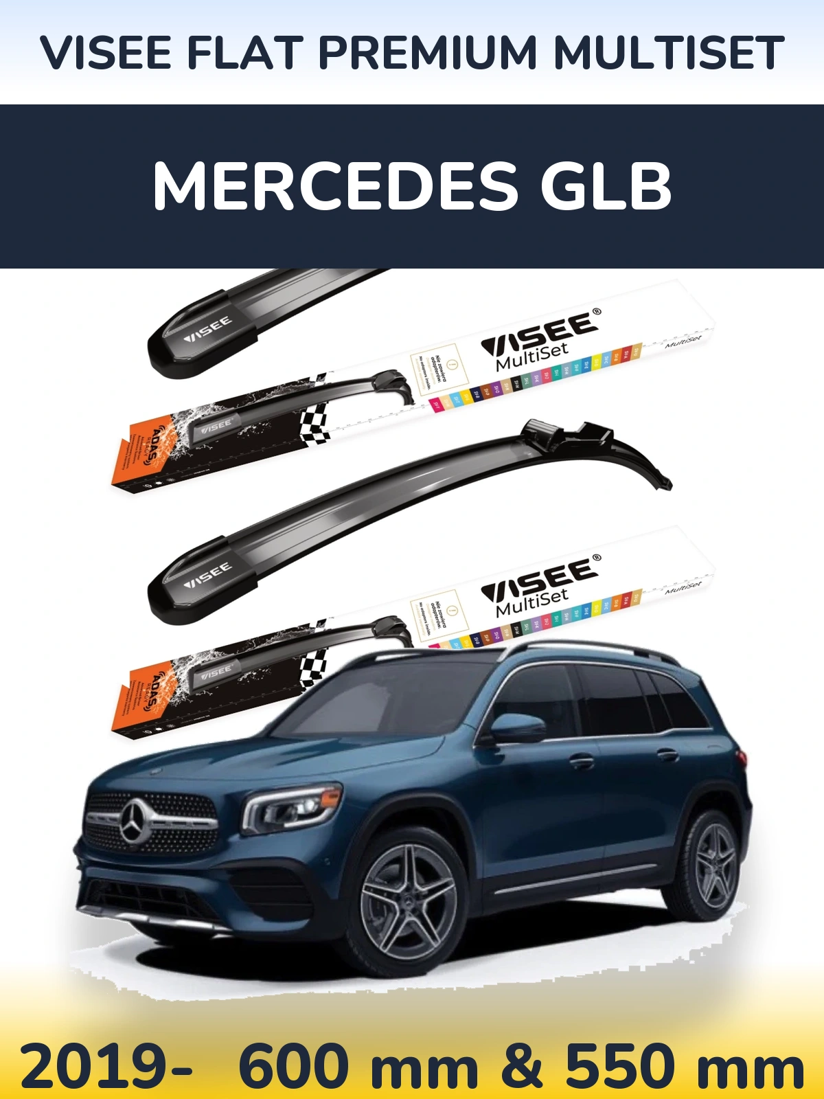 Komplet przednich wycieraczek VISEE FLAT PREMIUM MultiSet 600 & 550 mm do Mercedes GLB 2019-2026