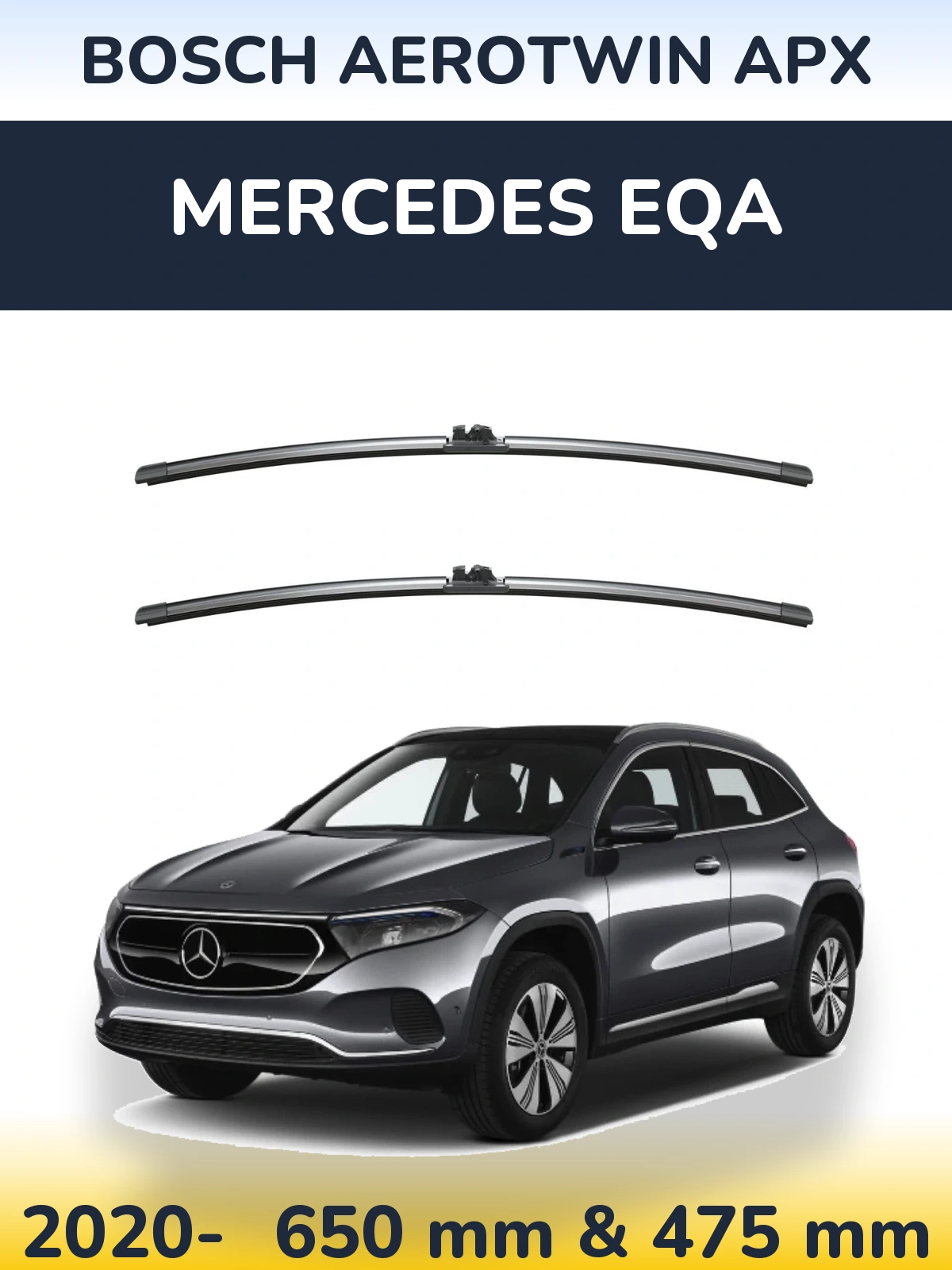 Комплект передних дворников BOSCH AeroTwin APX 650 & 475 мм для Mercedes EQA 2020-2026