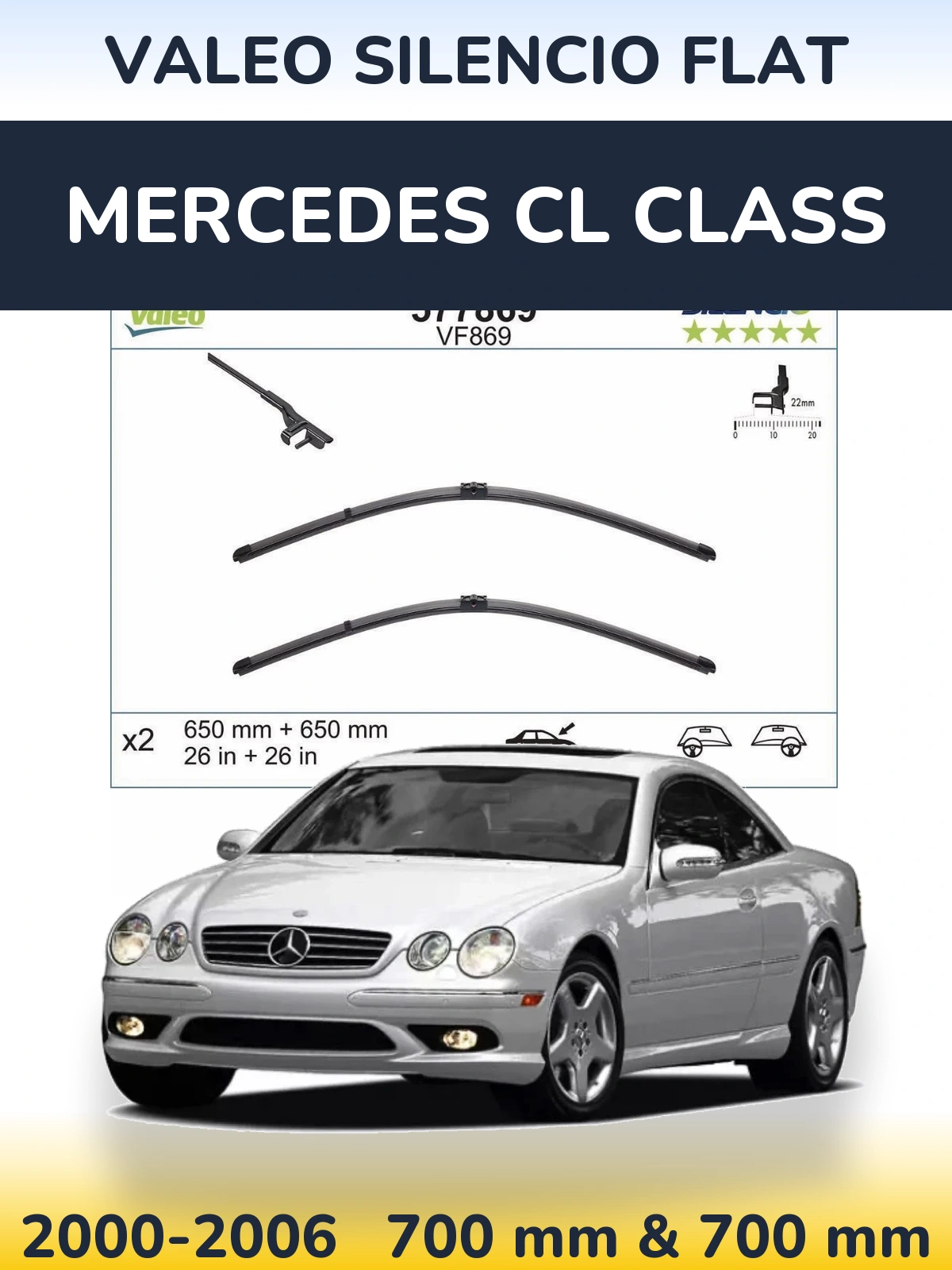 Komplet przednich wycieraczek Valeo Silencio Flat 680 & 680 mm do Mercedes Klasa CL 2000-2006