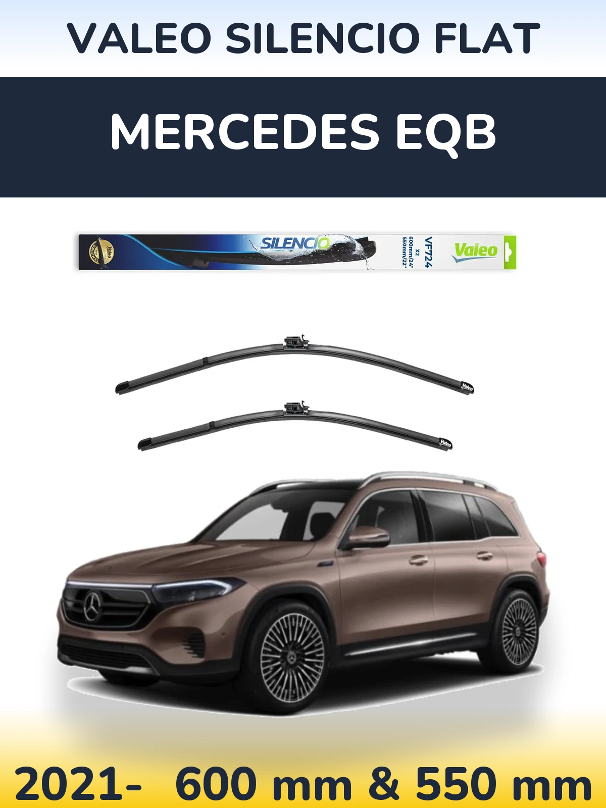 Komplet przednich wycieraczek Valeo Silencio Flat 600 & 550 mm do Mercedes EQB 2021-2026