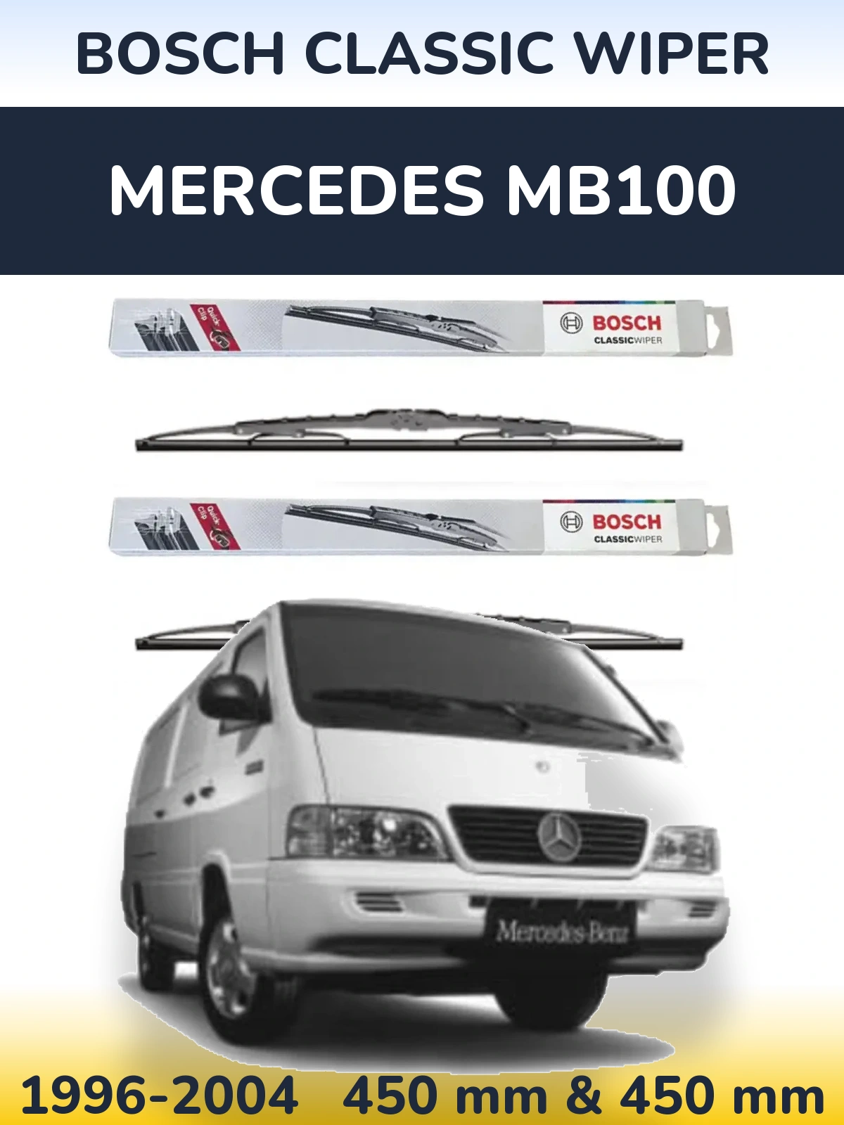 Комплект передних дворников BOSCH Classic Wiper 450 & 450 мм для Mercedes MB100 1996-2004