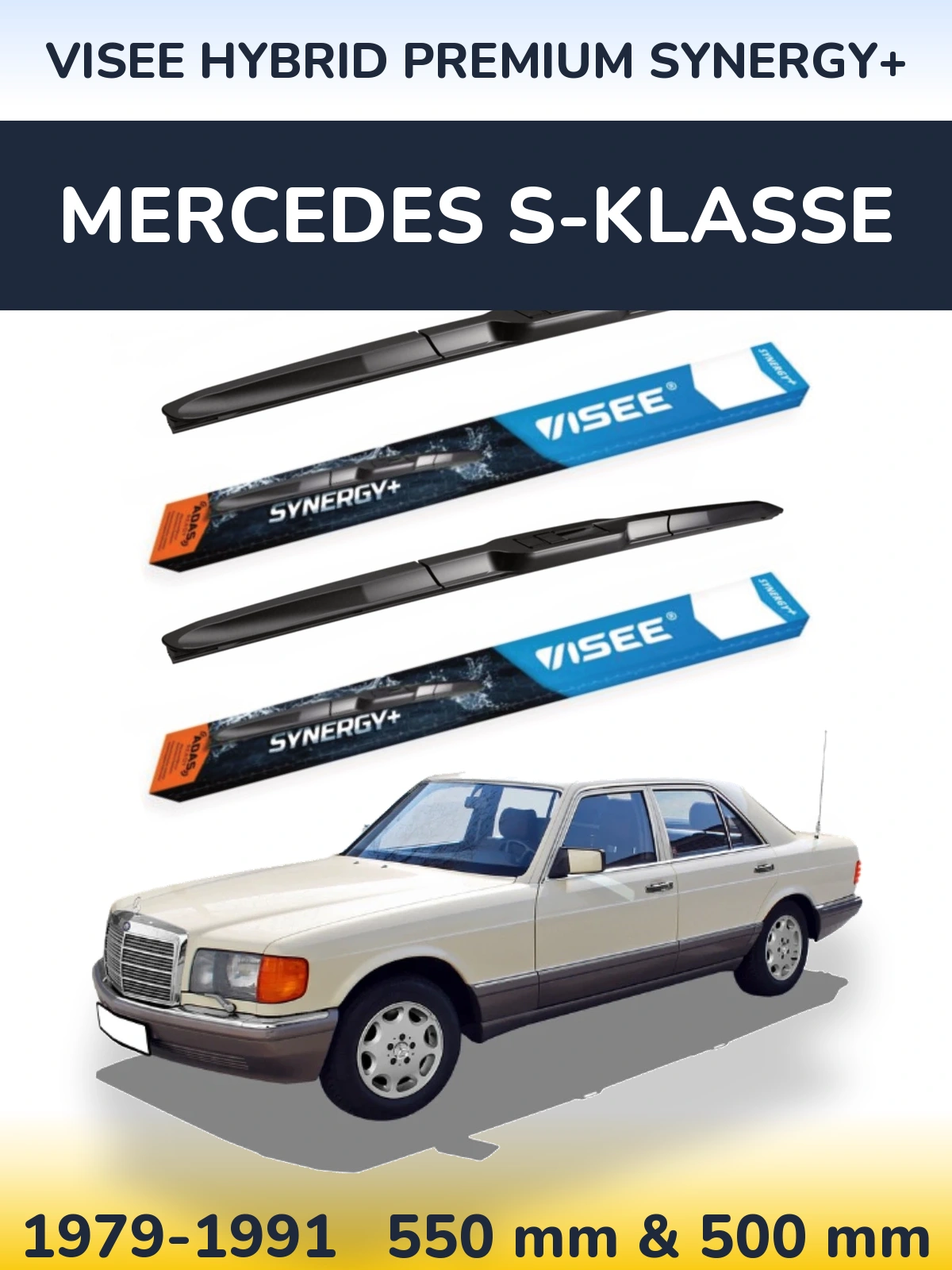 Komplet przednich wycieraczek VISEE HYBRID PREMIUM SYNERGY+ 550 & 500 mm do Mercedes S-Klasse 1979-1991