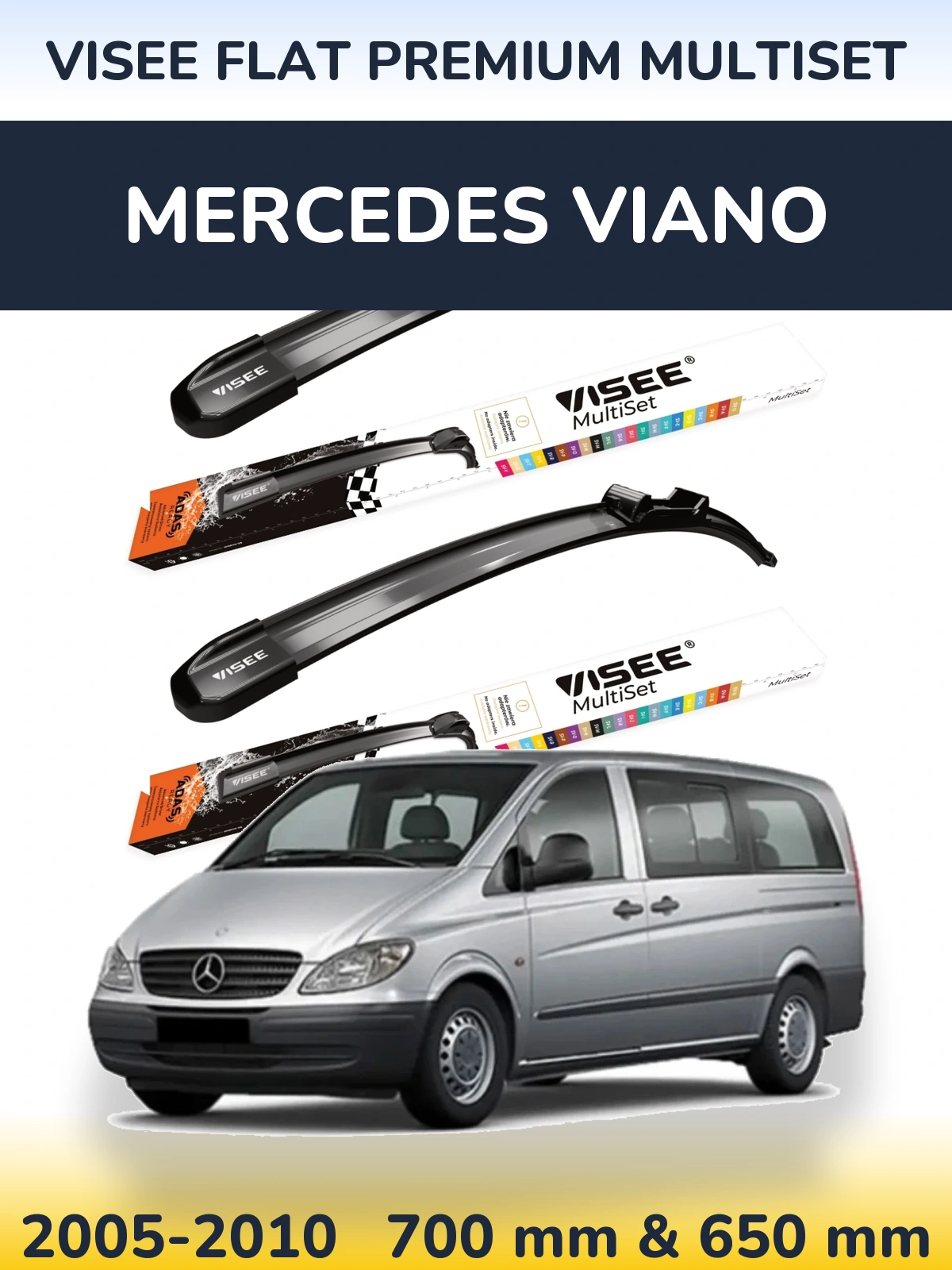 Komplet przednich wycieraczek VISEE FLAT PREMIUM MultiSet 700 & 650 mm do Mercedes Viano 2005-2010