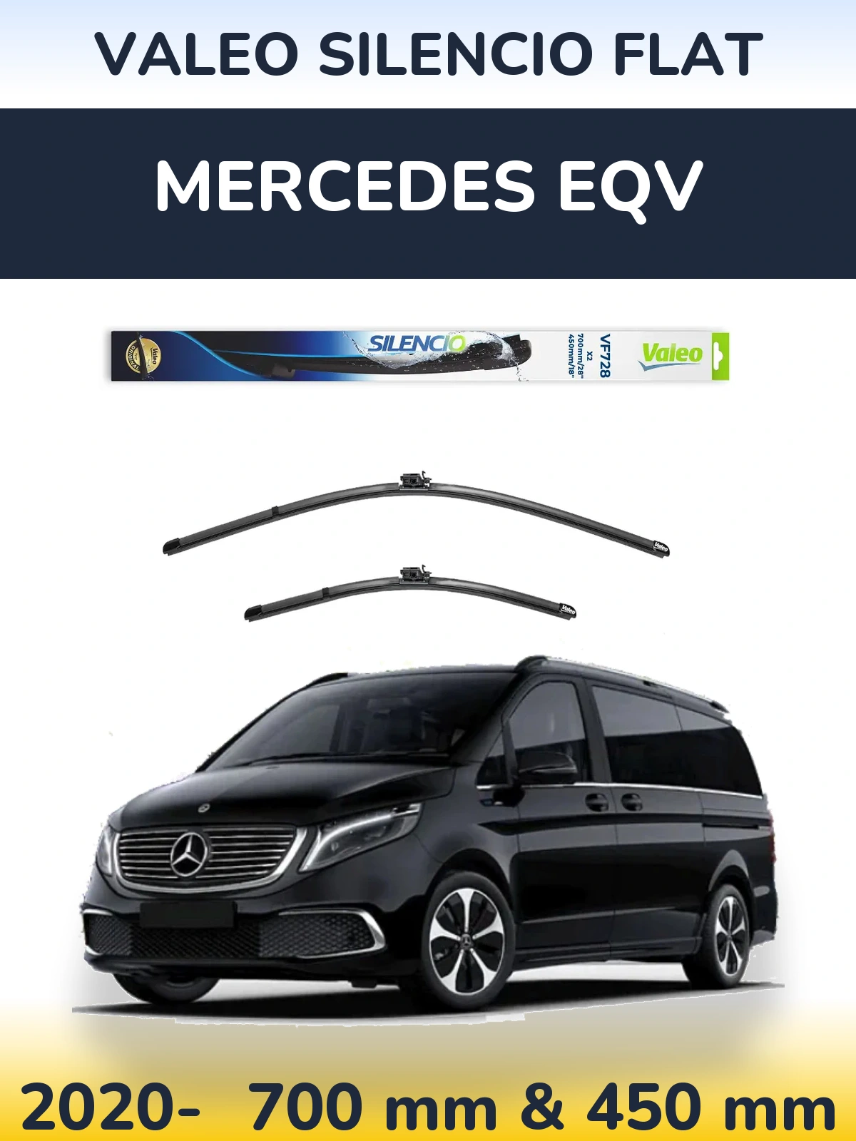 Komplet przednich wycieraczek Valeo Silencio Flat 700 & 450 mm do Mercedes EQV 2020-2026