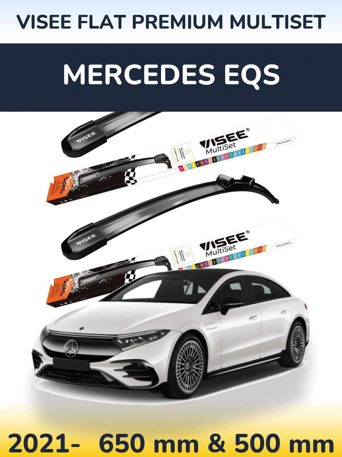 Komplet przednich wycieraczek VISEE FLAT PREMIUM MultiSet 650 & 500 mm do Mercedes EQS 2021-2026