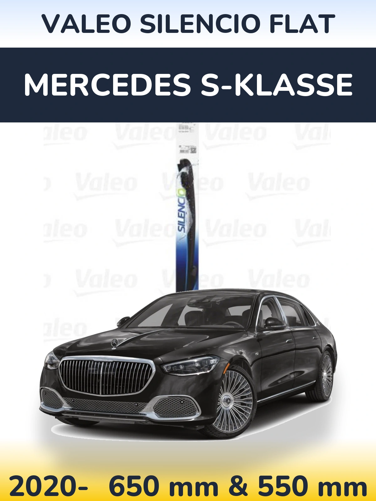 Комплект передних дворников Valeo Silencio Flat 650 & 550 мм для Mercedes S-Klasse 2020-2026