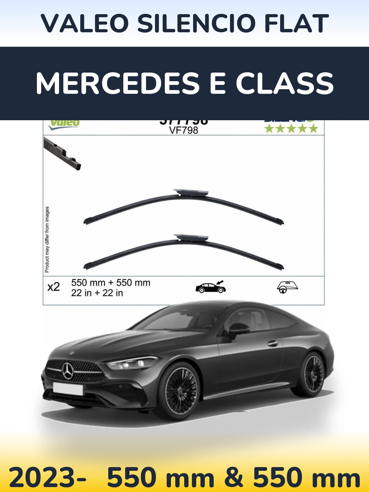 Komplet przednich wycieraczek Valeo Silencio Flat 550 & 550 mm do Mercedes Klasa E 2023-2026